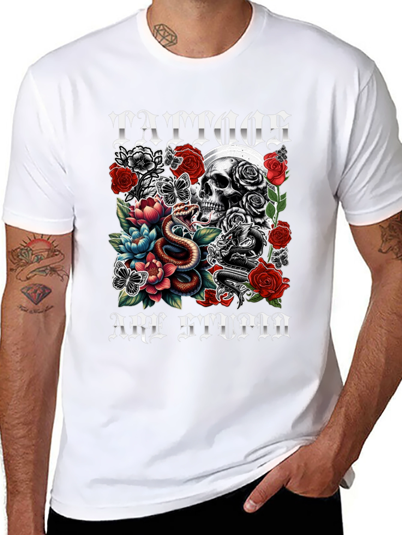 Tattoos Are Stupid Skull & Snake Graphic Tee