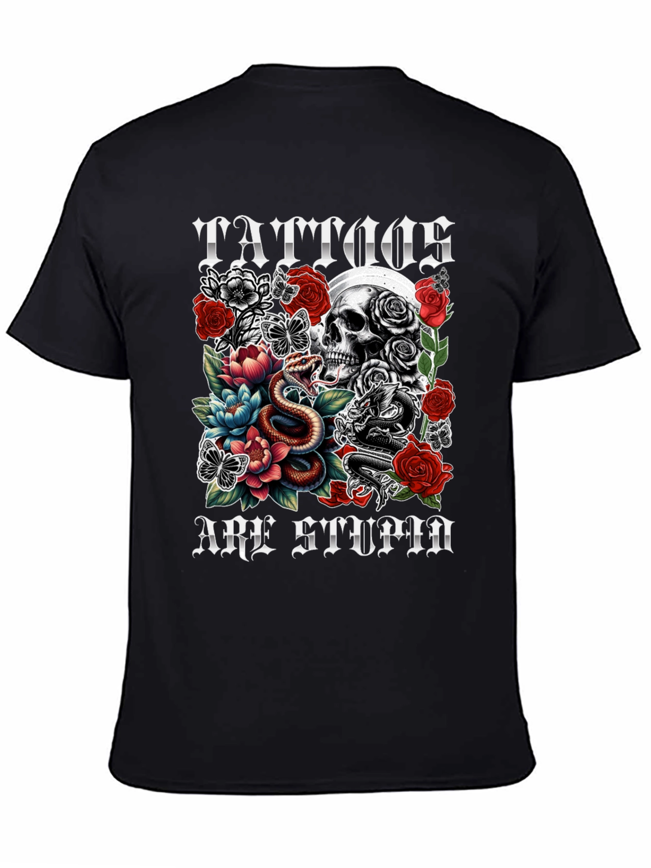 Tattoos Are Stupid Skull & Snake Graphic Tee