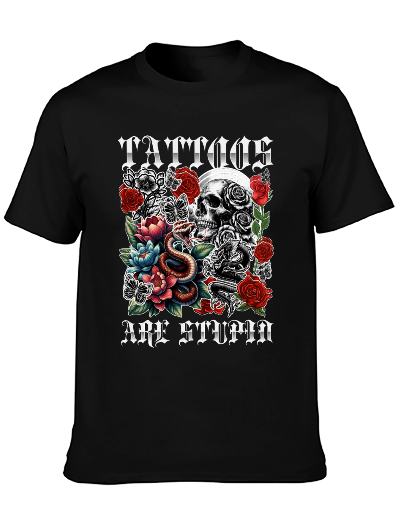 Tattoos Are Stupid Skull & Snake Graphic Tee
