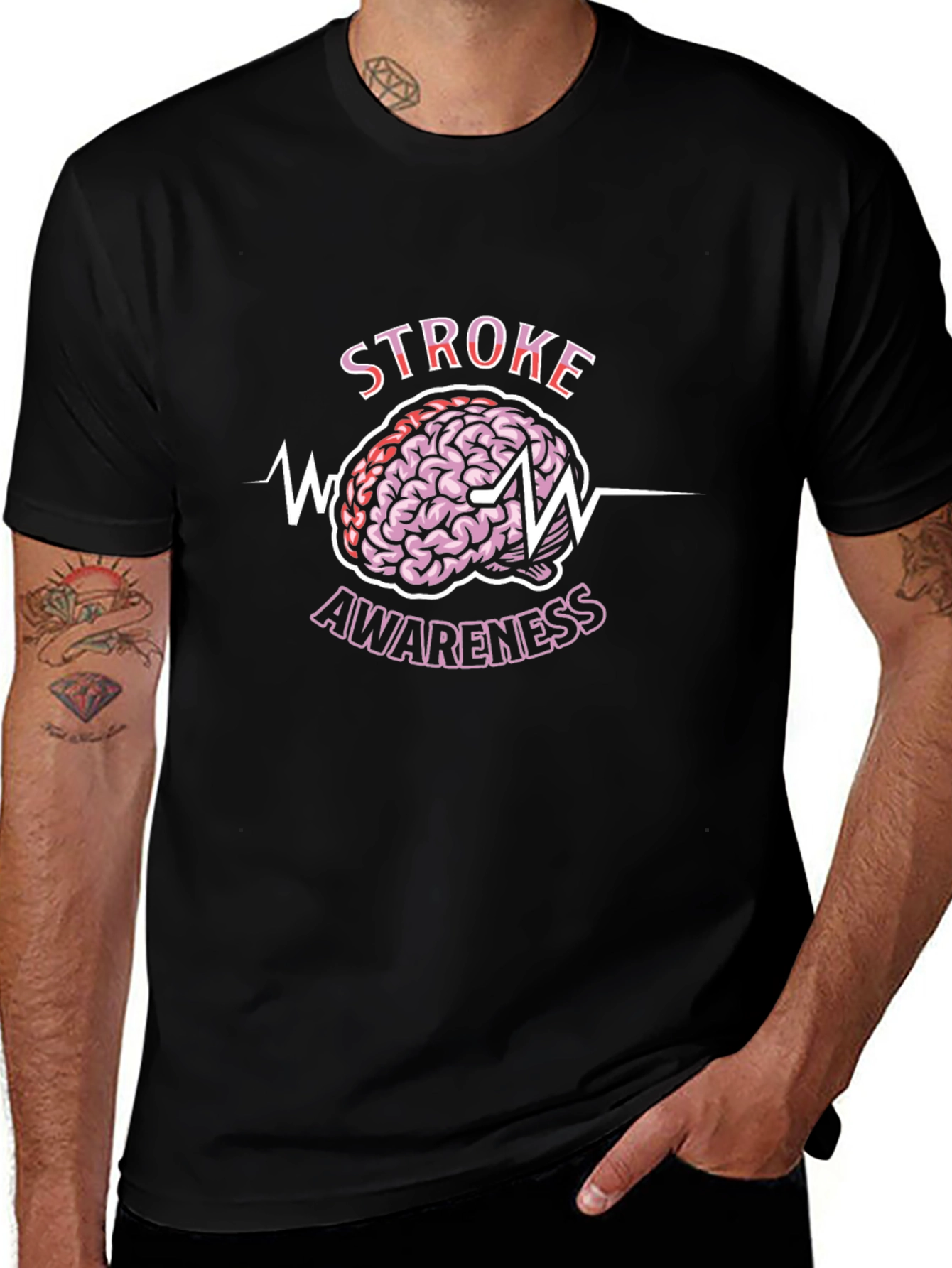 Stroke Awareness Graphic Tee - Brain ECG Design