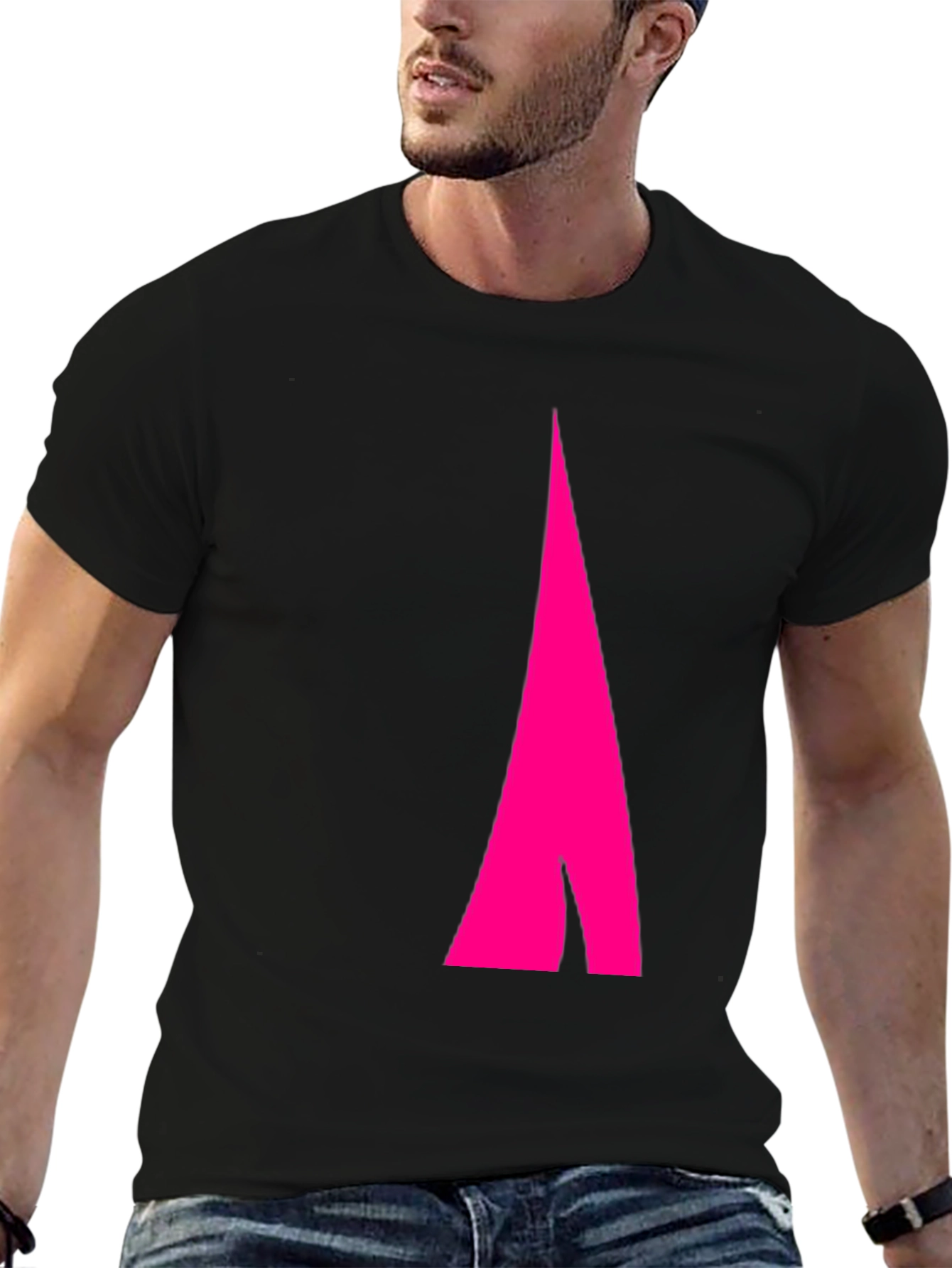 Mens Black Tee with Pink Geometric Design