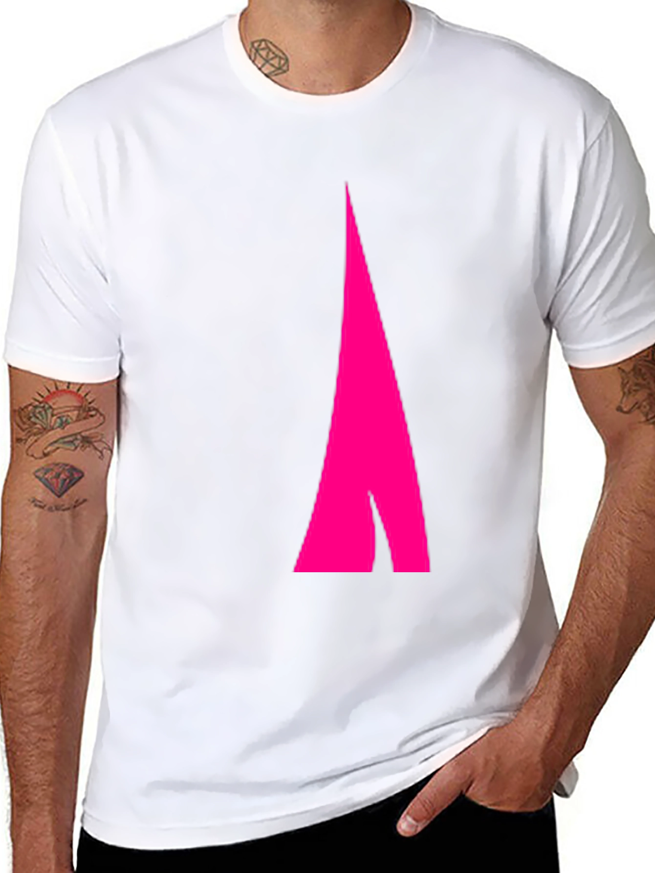 Mens Black Tee with Pink Geometric Design