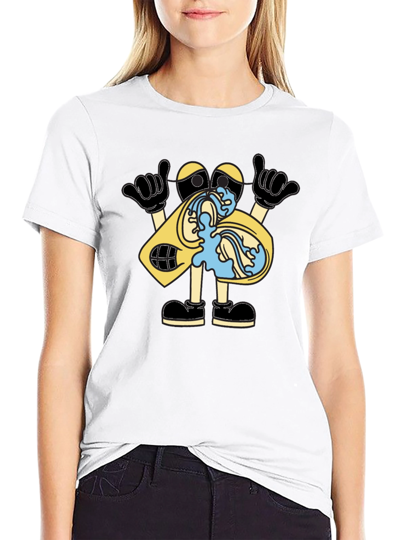 Funny Cartoon Cassette Tape Black T-Shirt