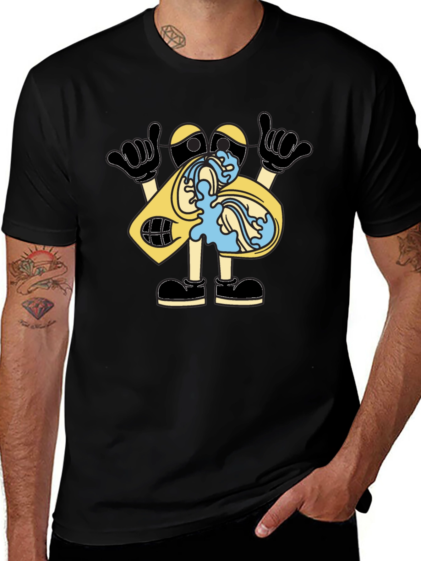 Funny Cartoon Cassette Tape Black T-Shirt