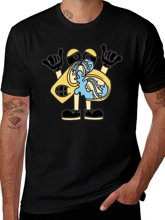 Funny Cartoon Cassette Tape Black T-Shirt