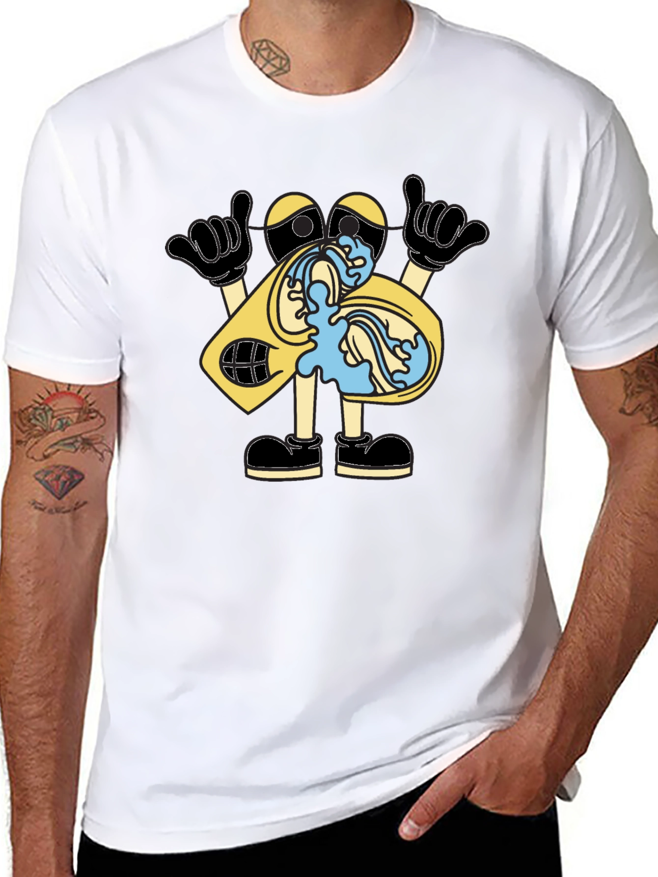 Funny Cartoon Cassette Tape Black T-Shirt