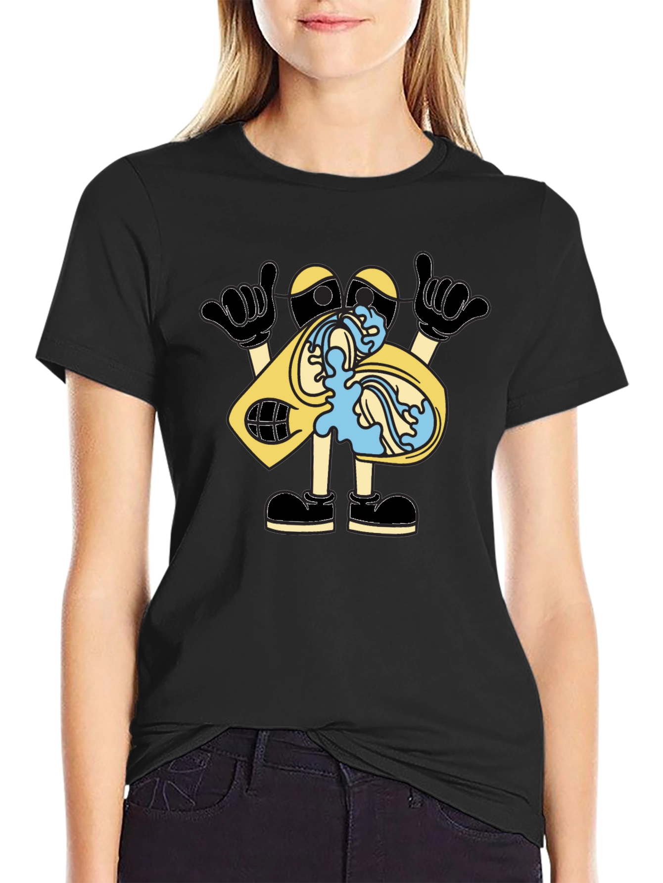 Funny Cartoon Cassette Tape Black T-Shirt