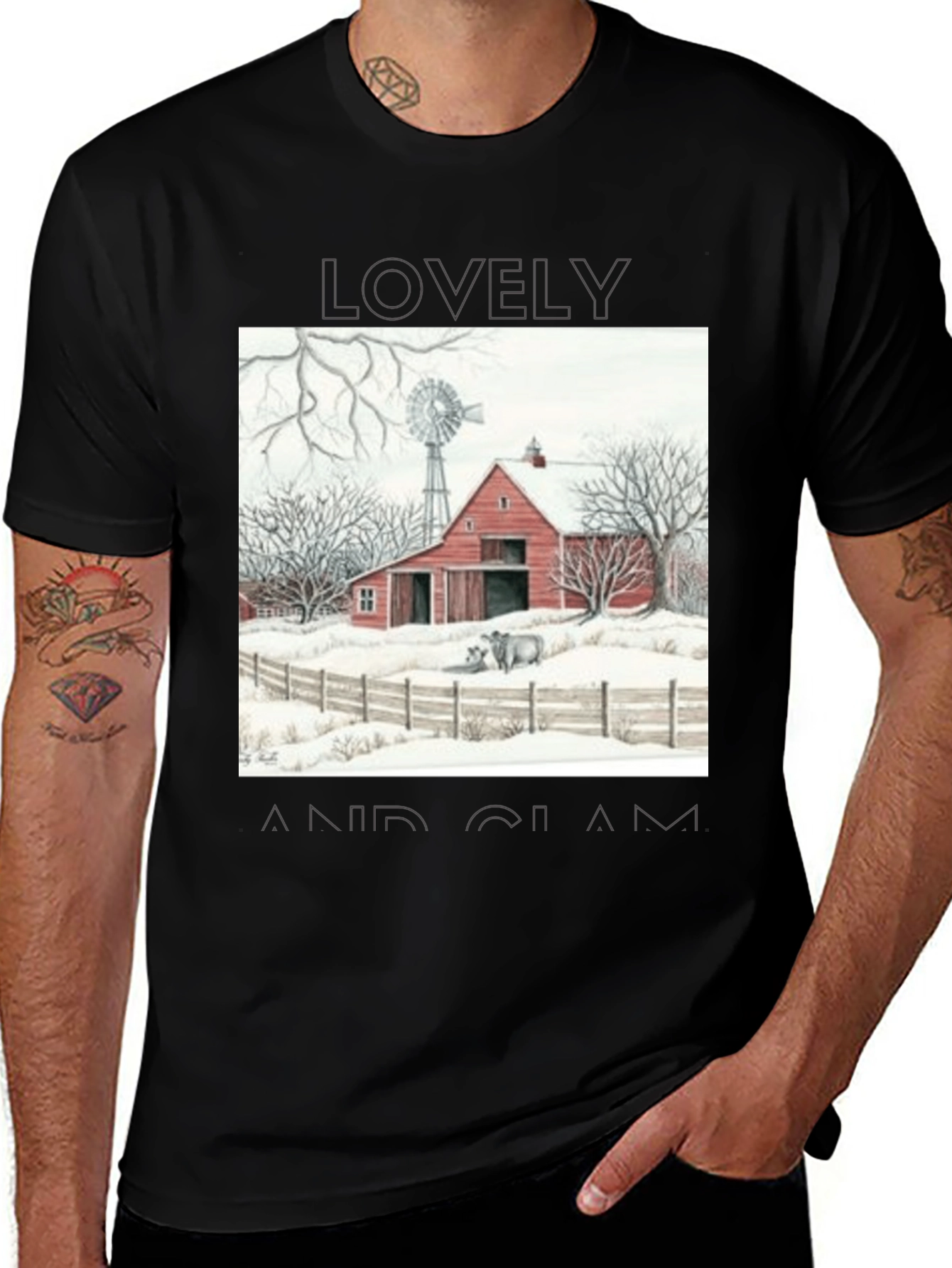 Rustic Barn Winter Scene Graphic Tee