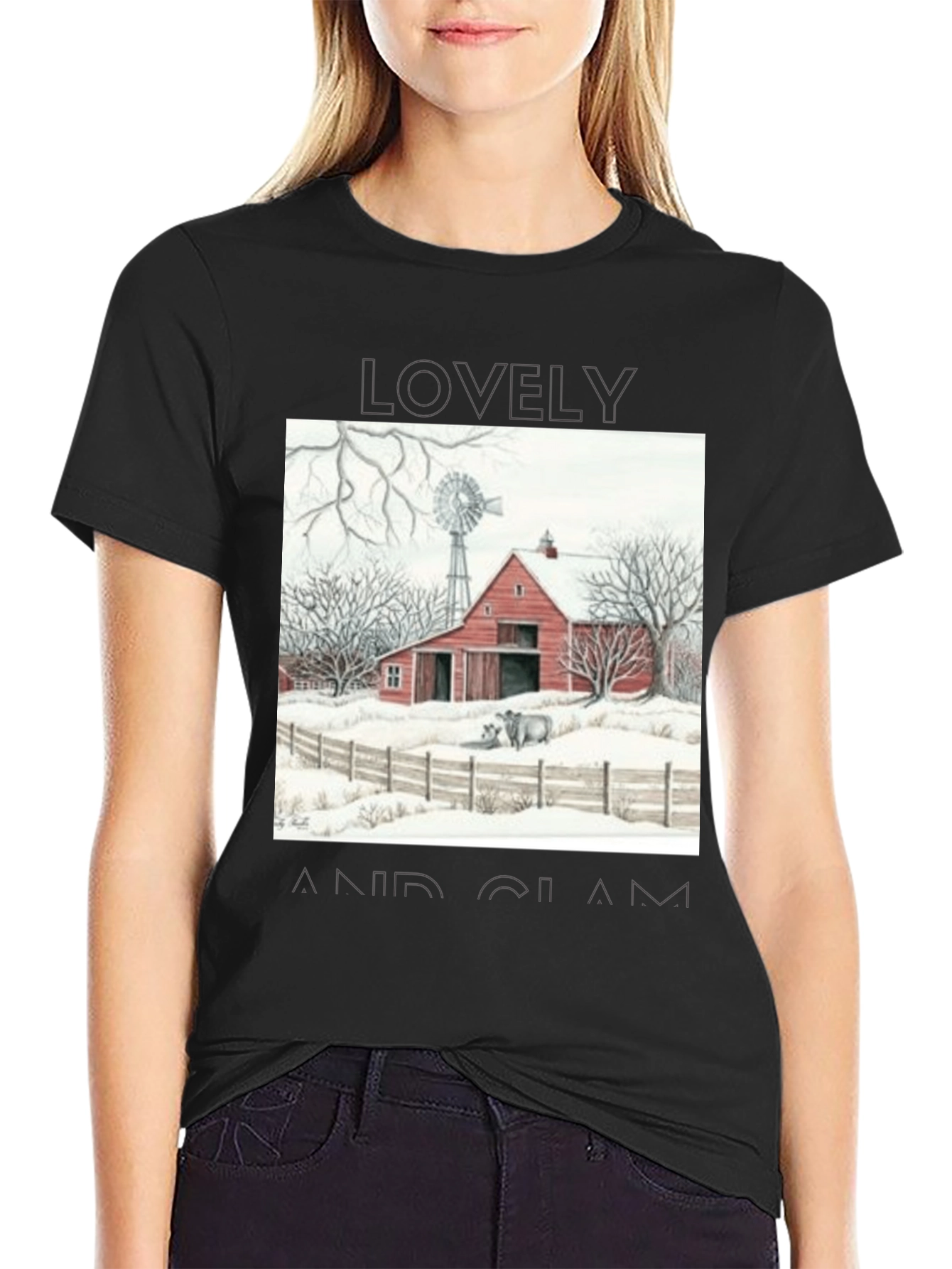Rustic Barn Winter Scene Graphic Tee