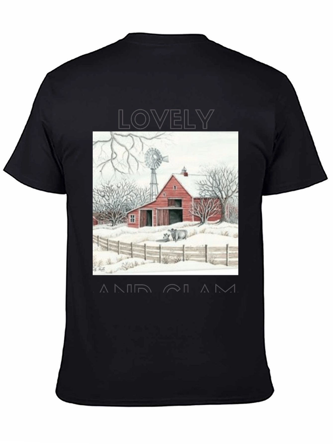 Rustic Barn Winter Scene Graphic Tee