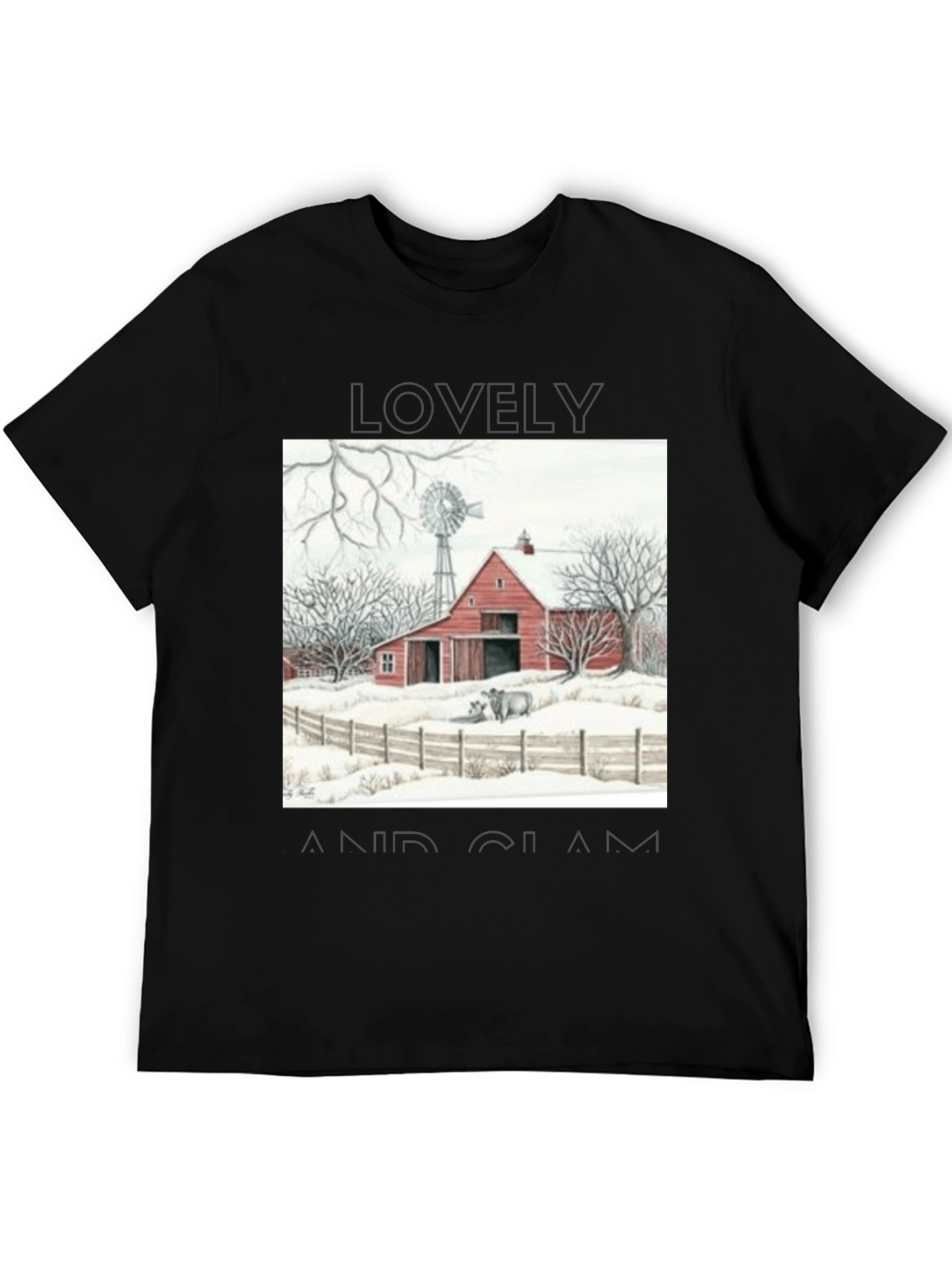 Rustic Barn Winter Scene Graphic Tee