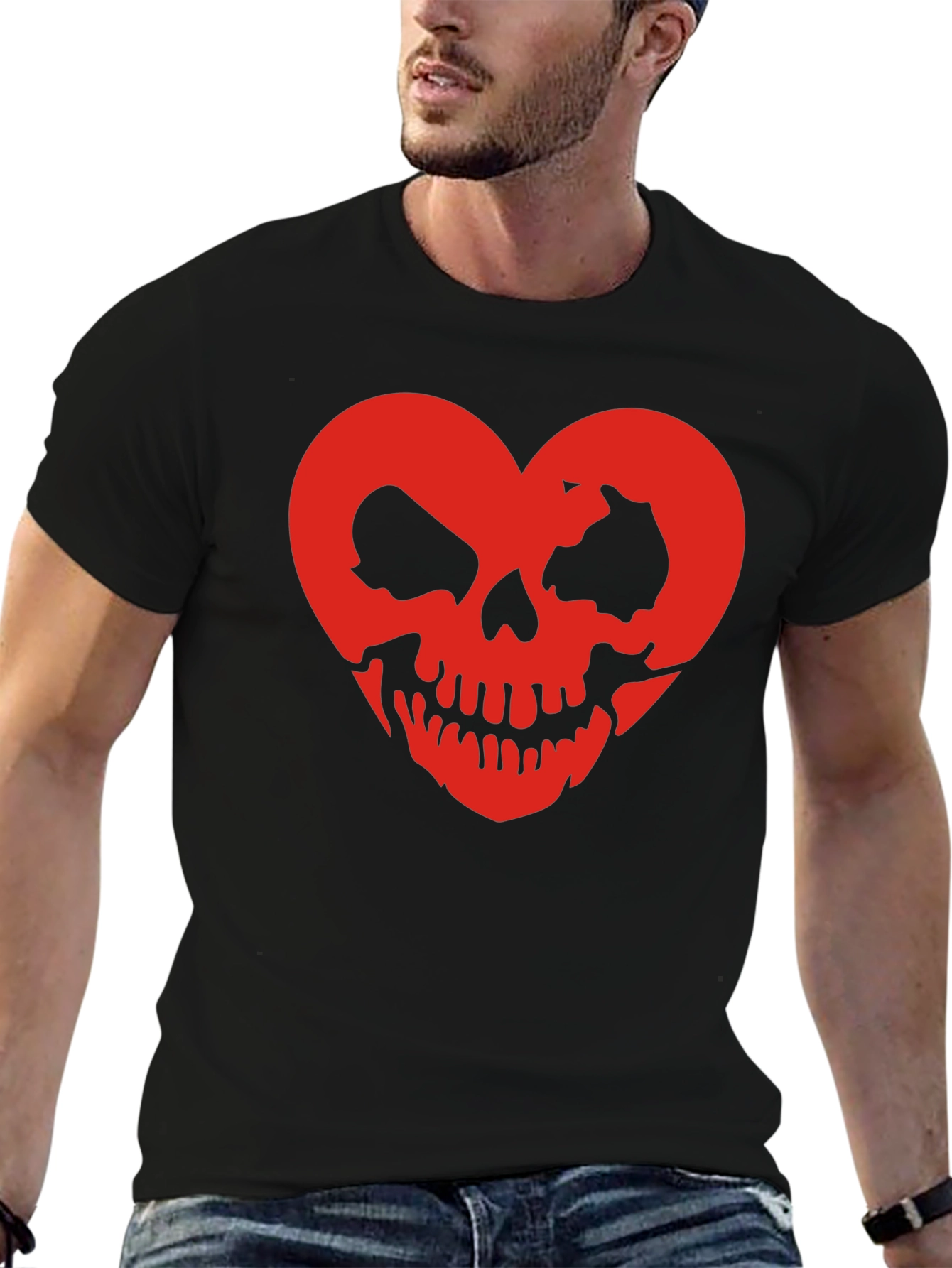 Red Skull Heart Black Tee