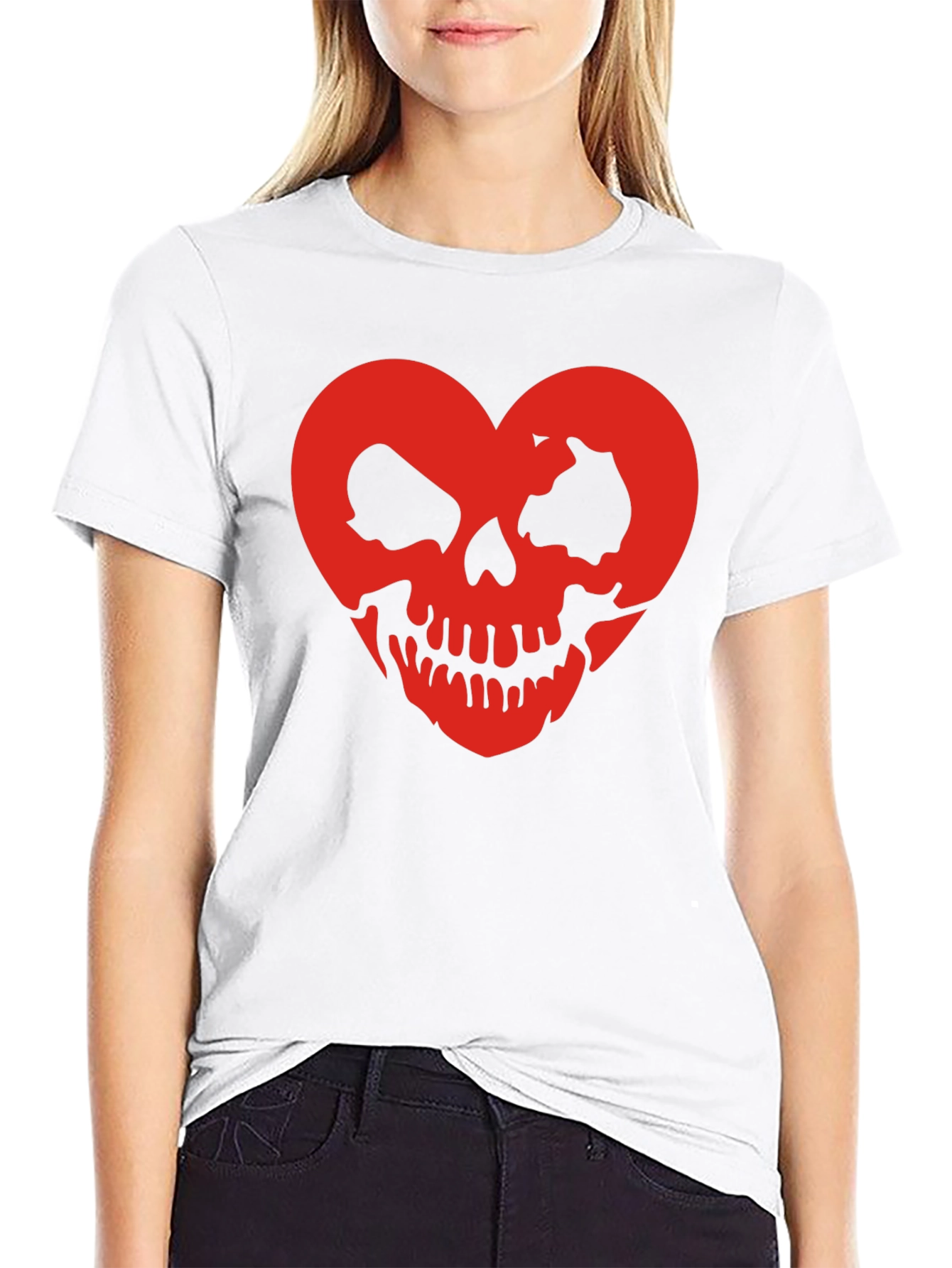 Red Skull Heart Black Tee