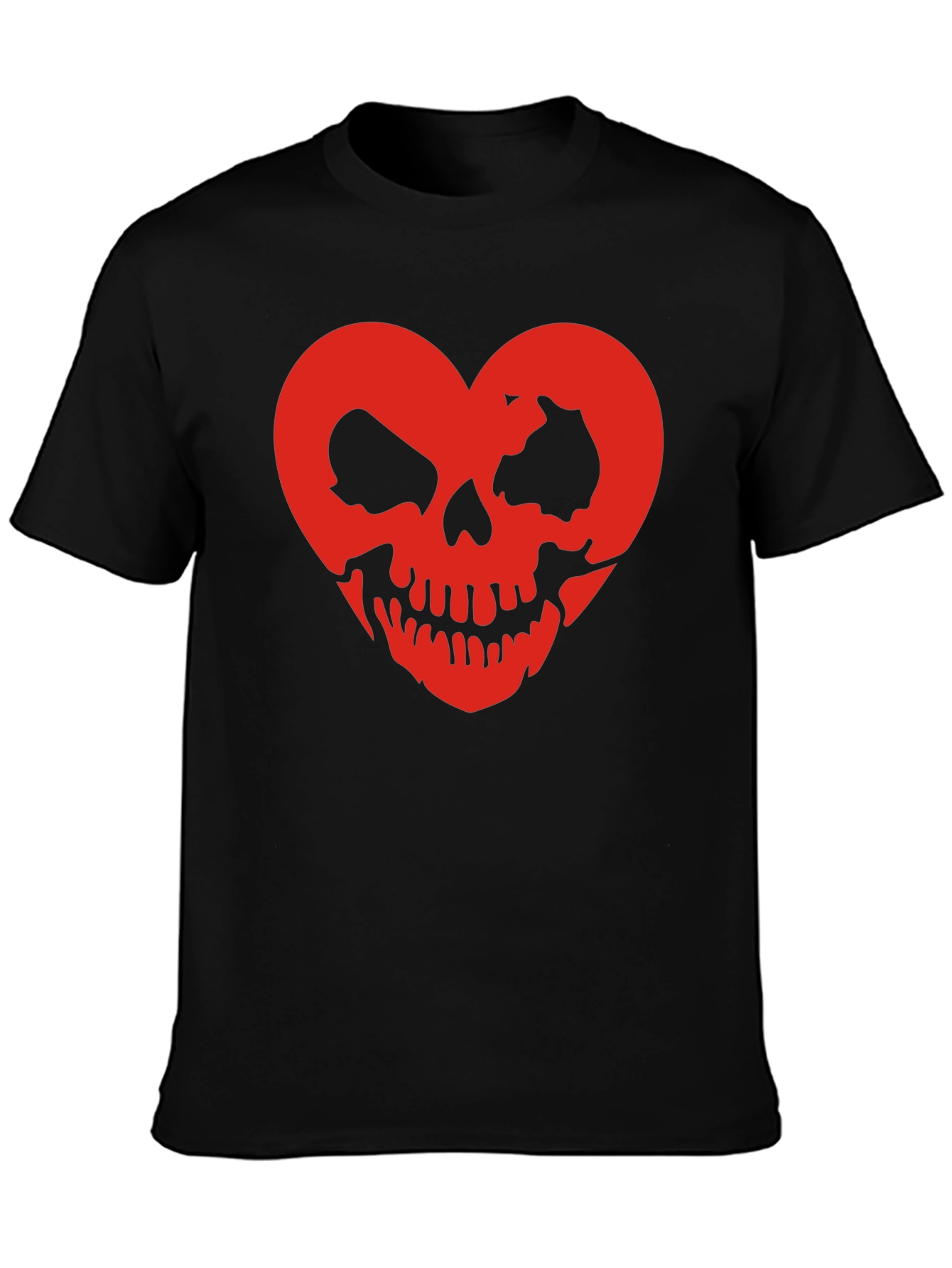 Red Skull Heart Black Tee