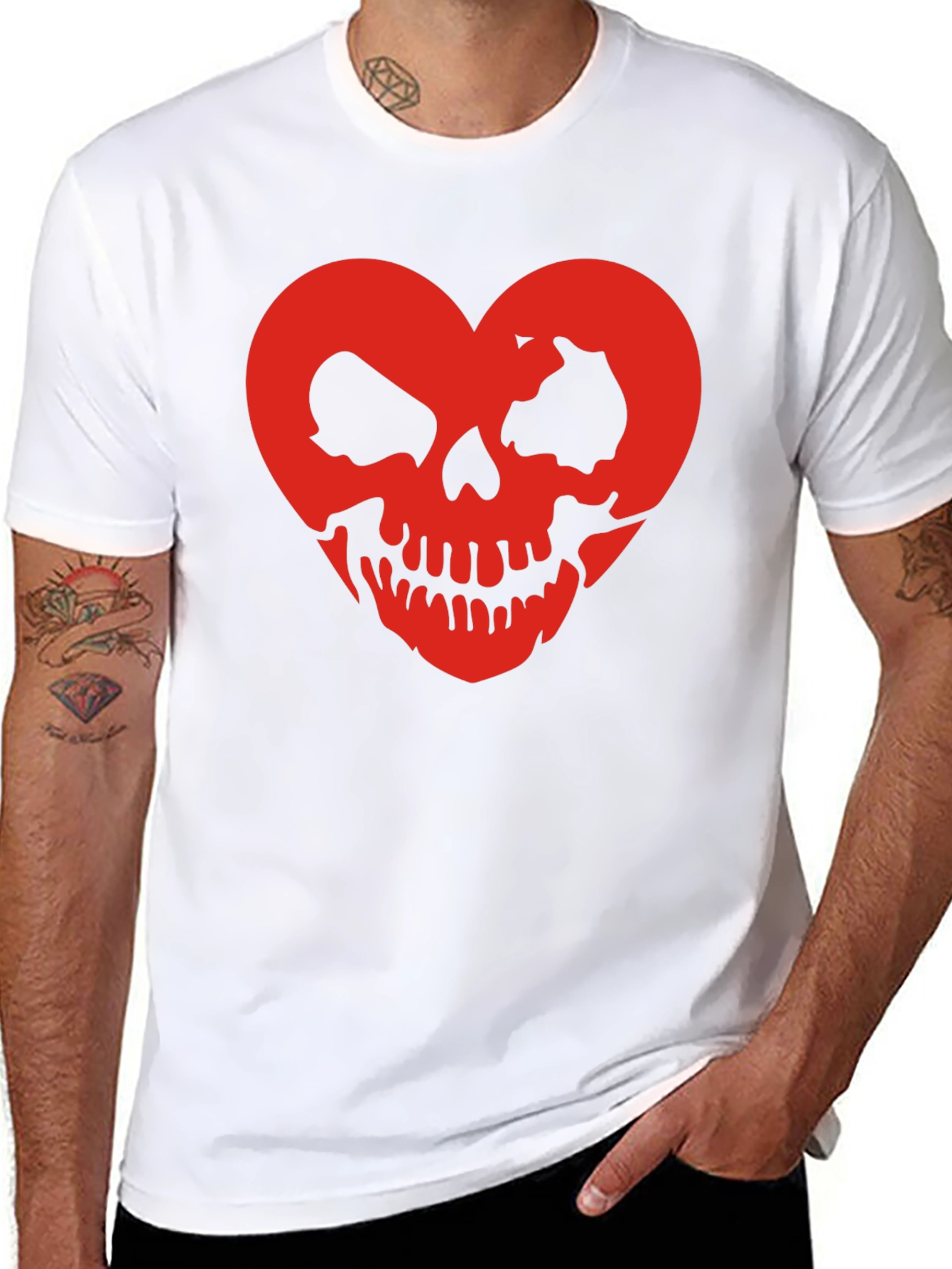 Red Skull Heart Black Tee