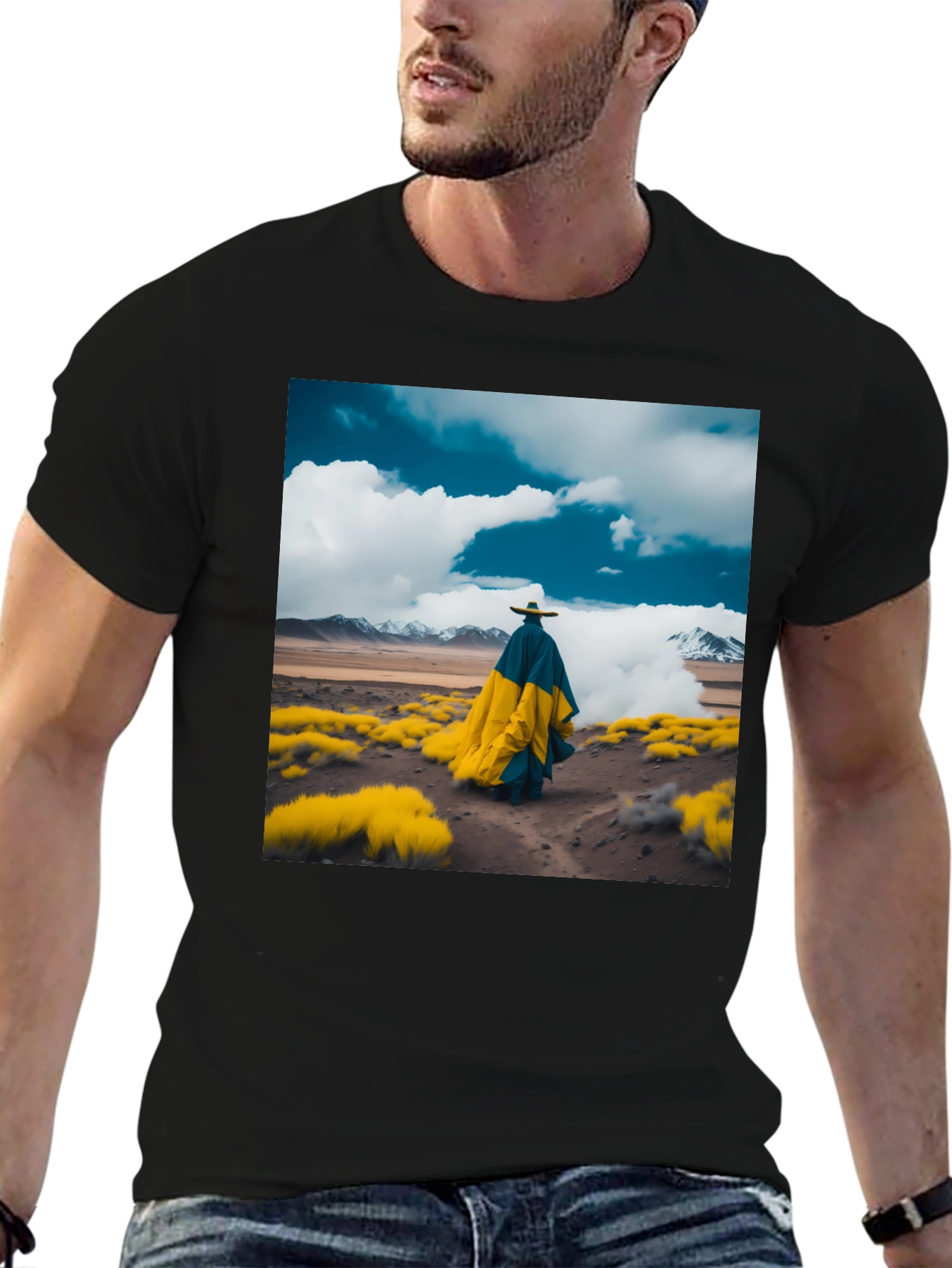 Abstract Landscape Graphic Tee - Stylish Black T-Shirt