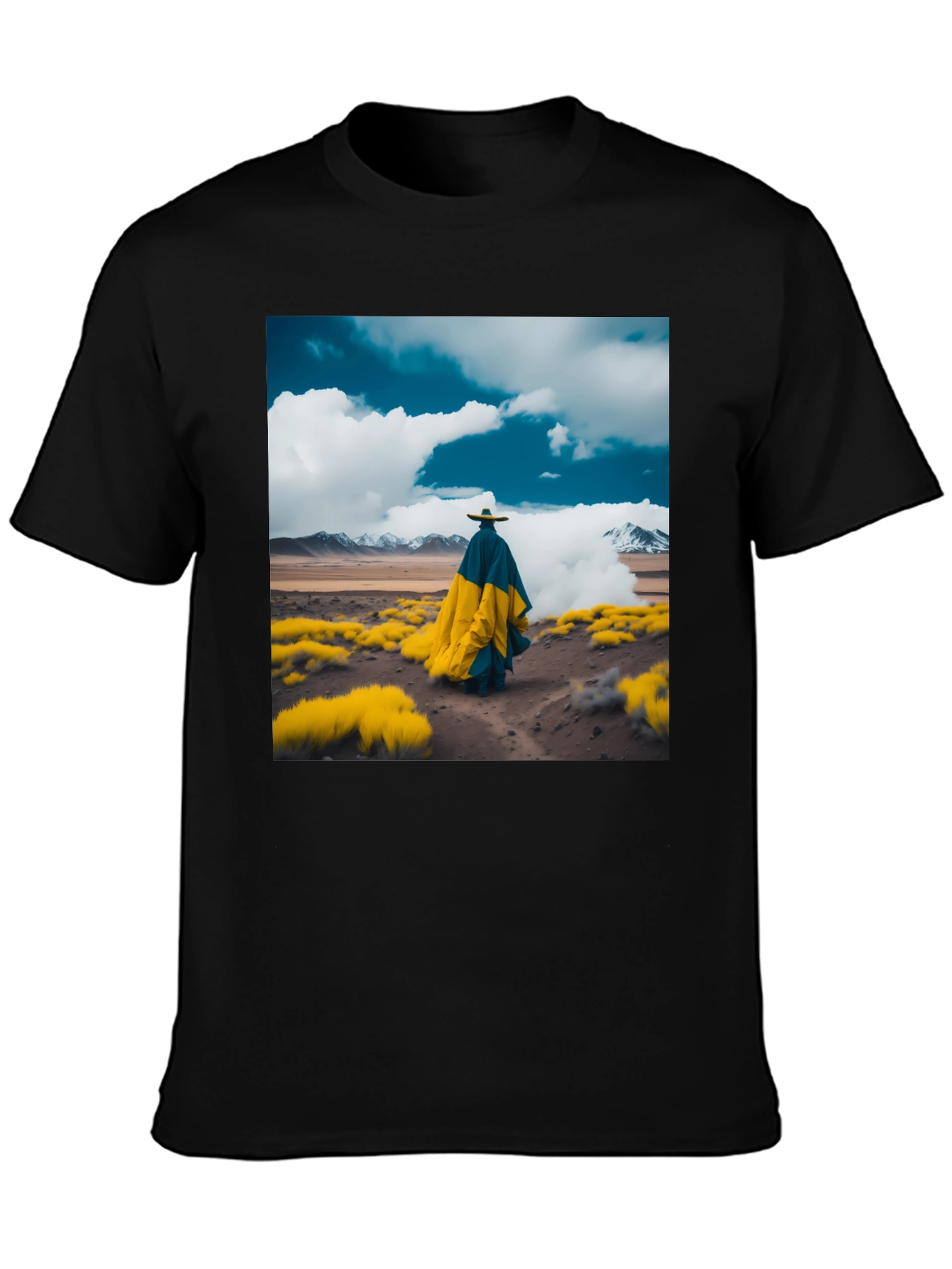 Abstract Landscape Graphic Tee - Stylish Black T-Shirt