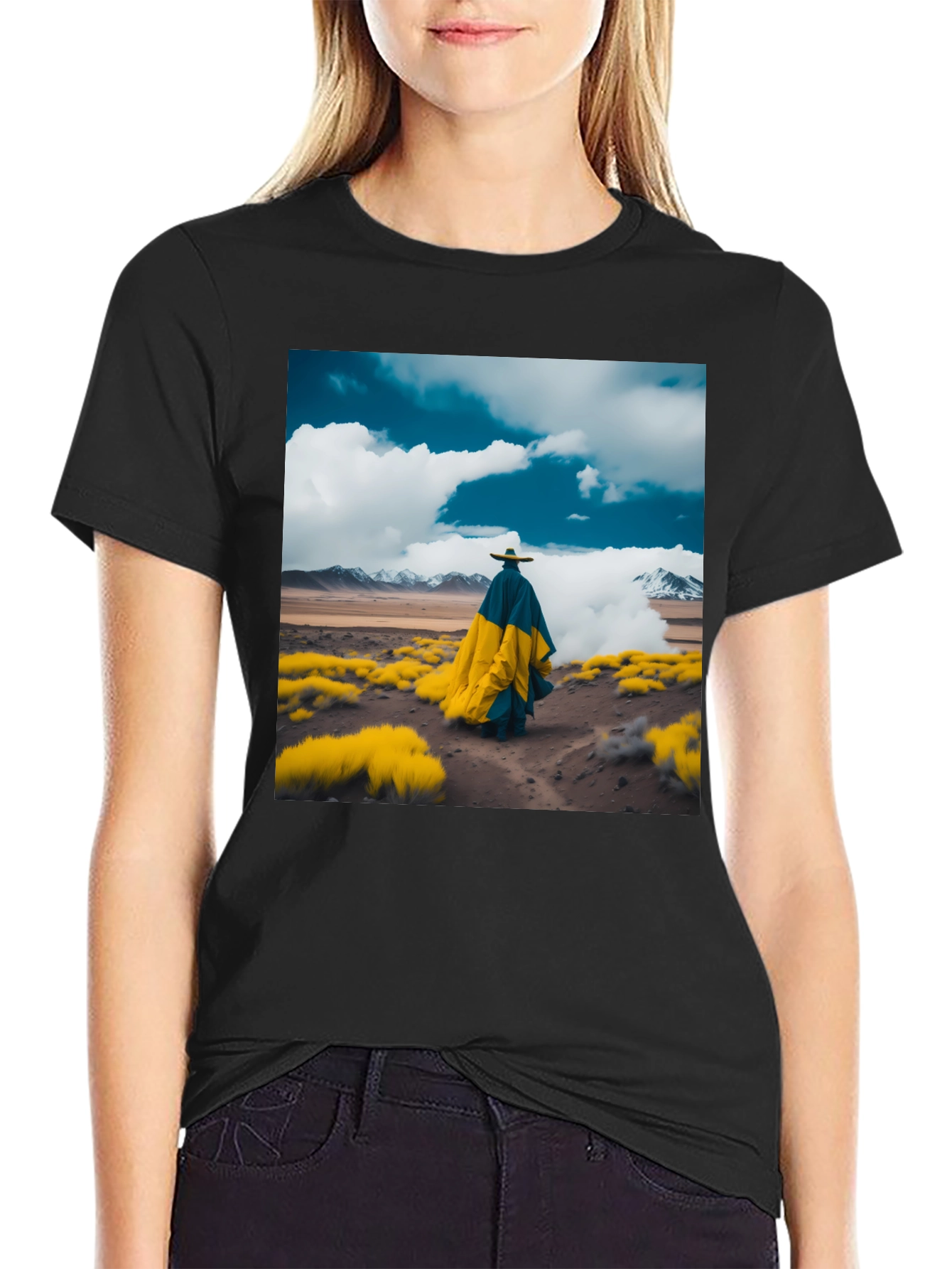 Abstract Landscape Graphic Tee - Stylish Black T-Shirt