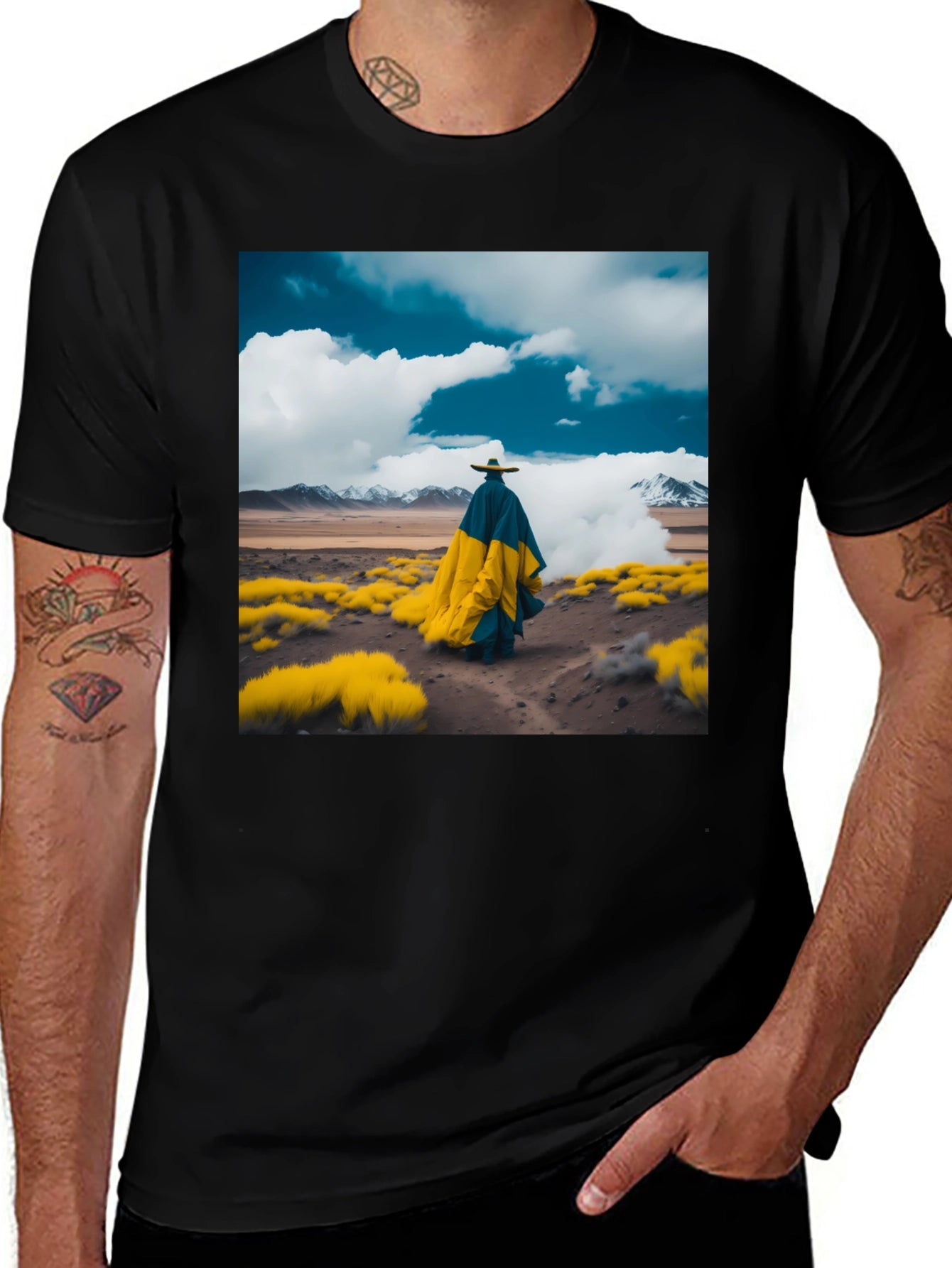 Abstract Landscape Graphic Tee - Stylish Black T-Shirt