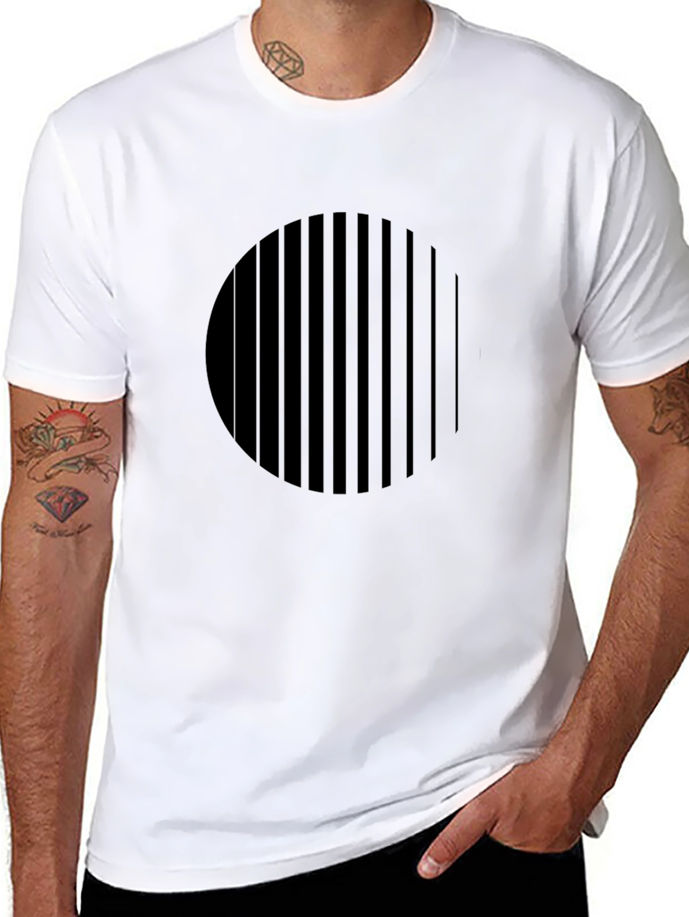 Stripped Circle Graphic Black T-Shirt