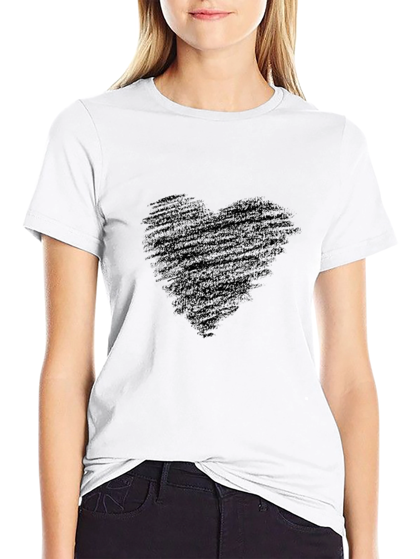 Mens Black T-Shirt with Heart Graphic