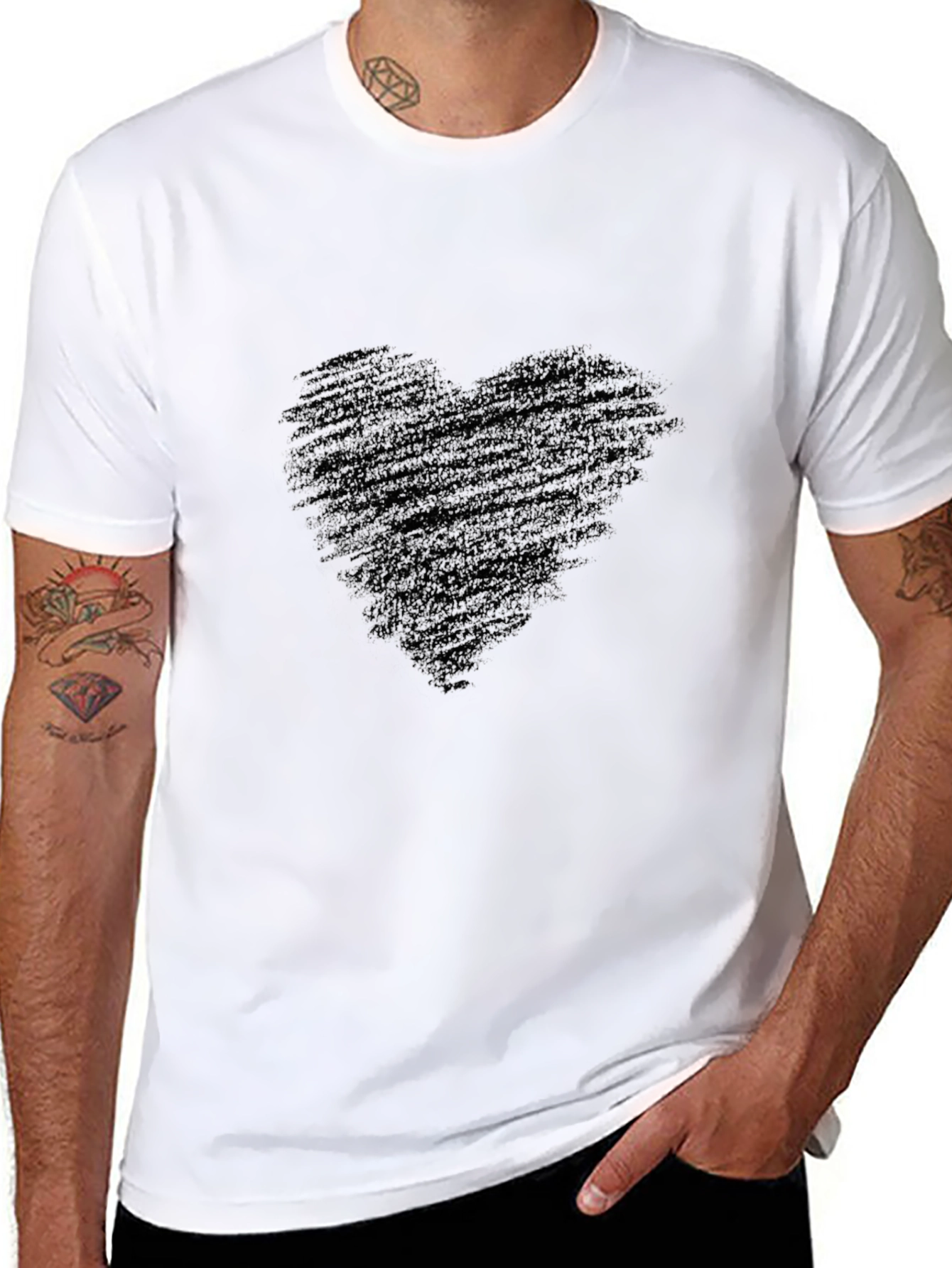 Mens Black T-Shirt with Heart Graphic