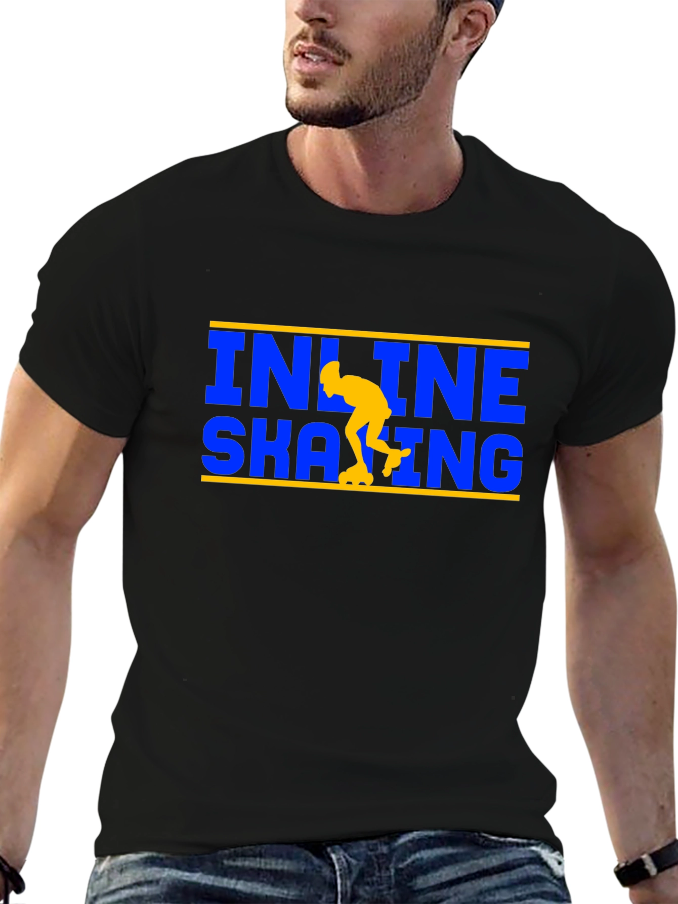 Inline Skating T-Shirt - Blue and Yellow Design