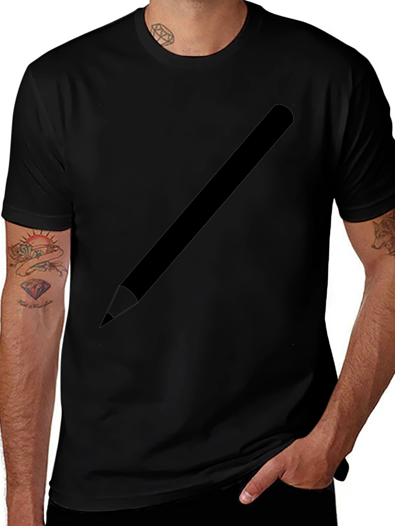 Mens Black Graphic Tee - Pencil Design