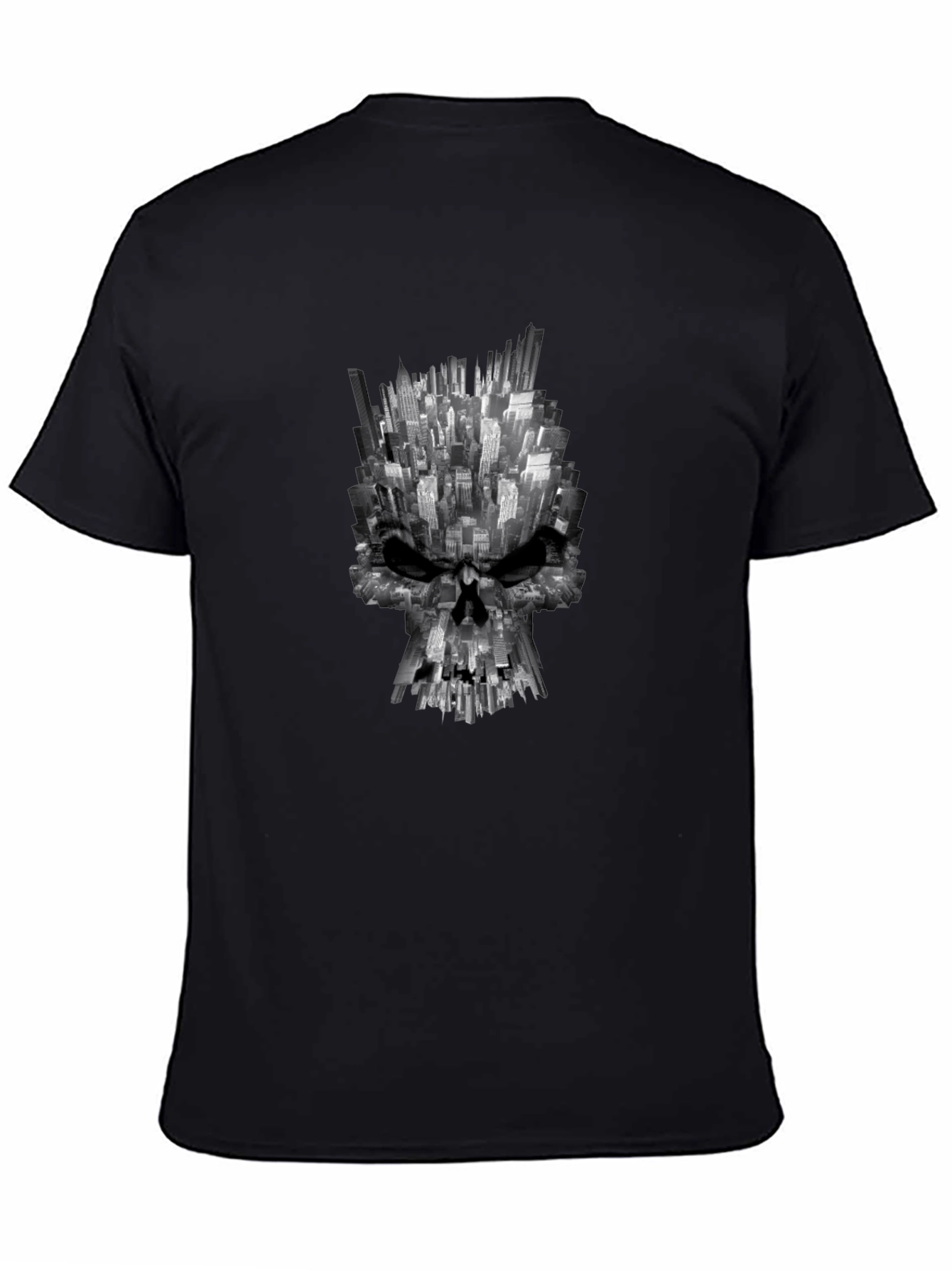 City Skull Graphic Tee - Black Cotton T-Shirt