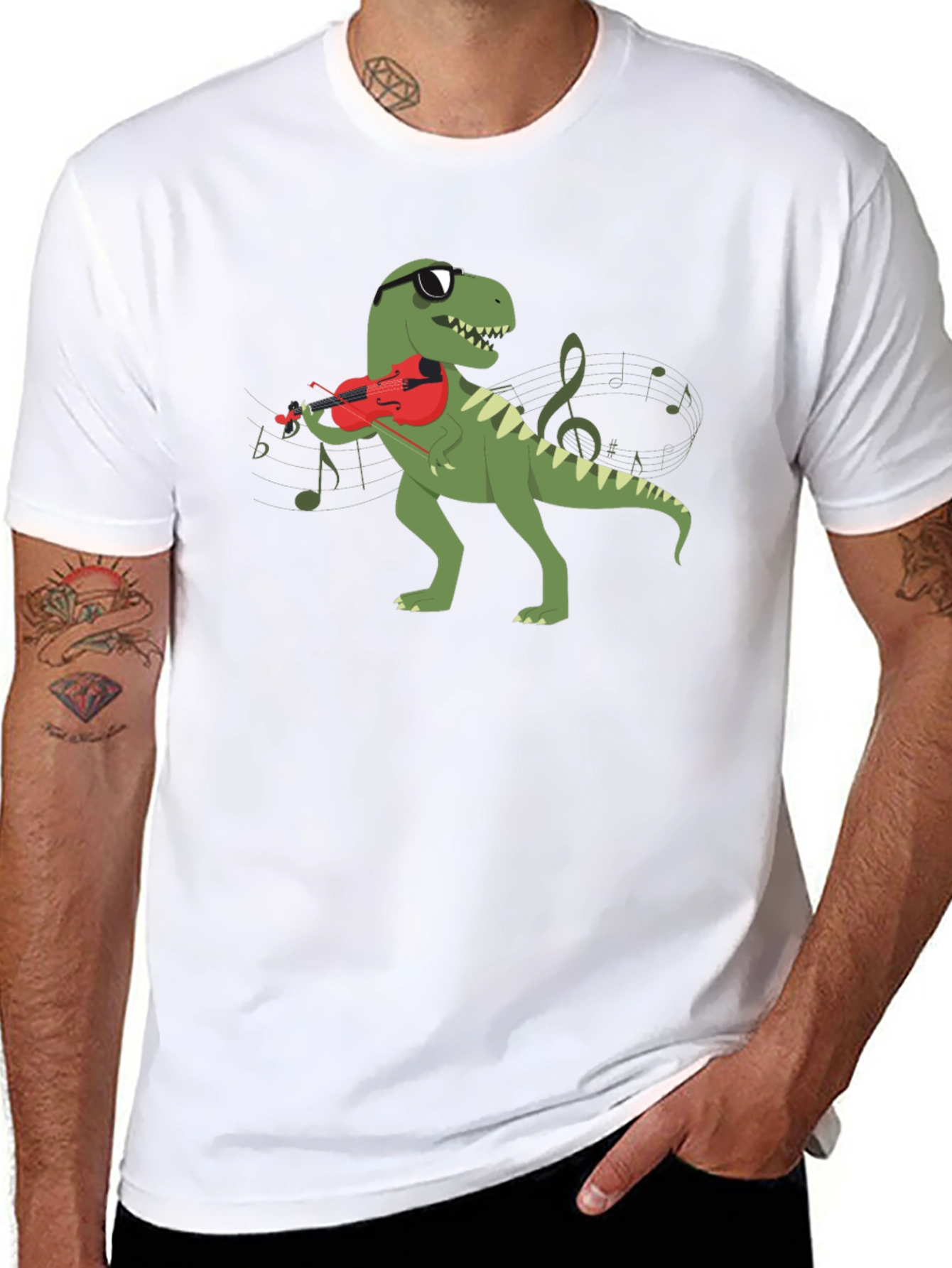 Cool T-Rex Violinist Graphic T-Shirt