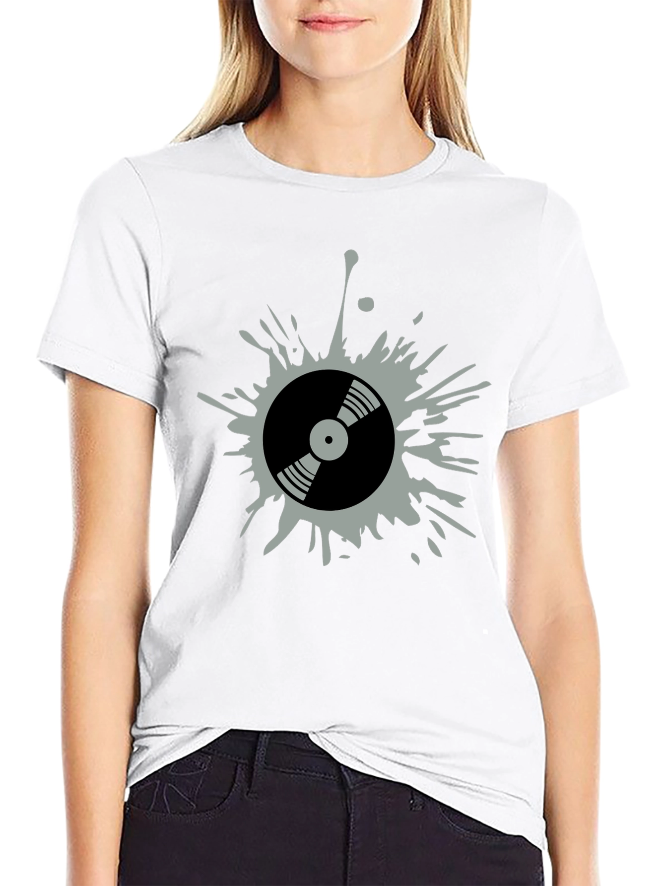 Retro Vinyl Record Splatter Graphic T-Shirt