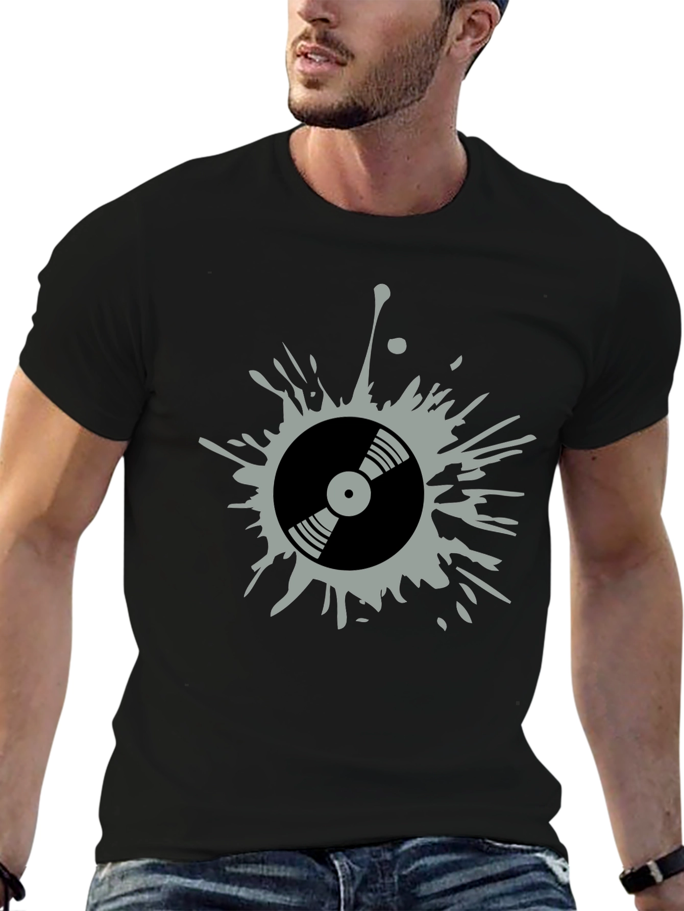 Retro Vinyl Record Splatter Graphic T-Shirt