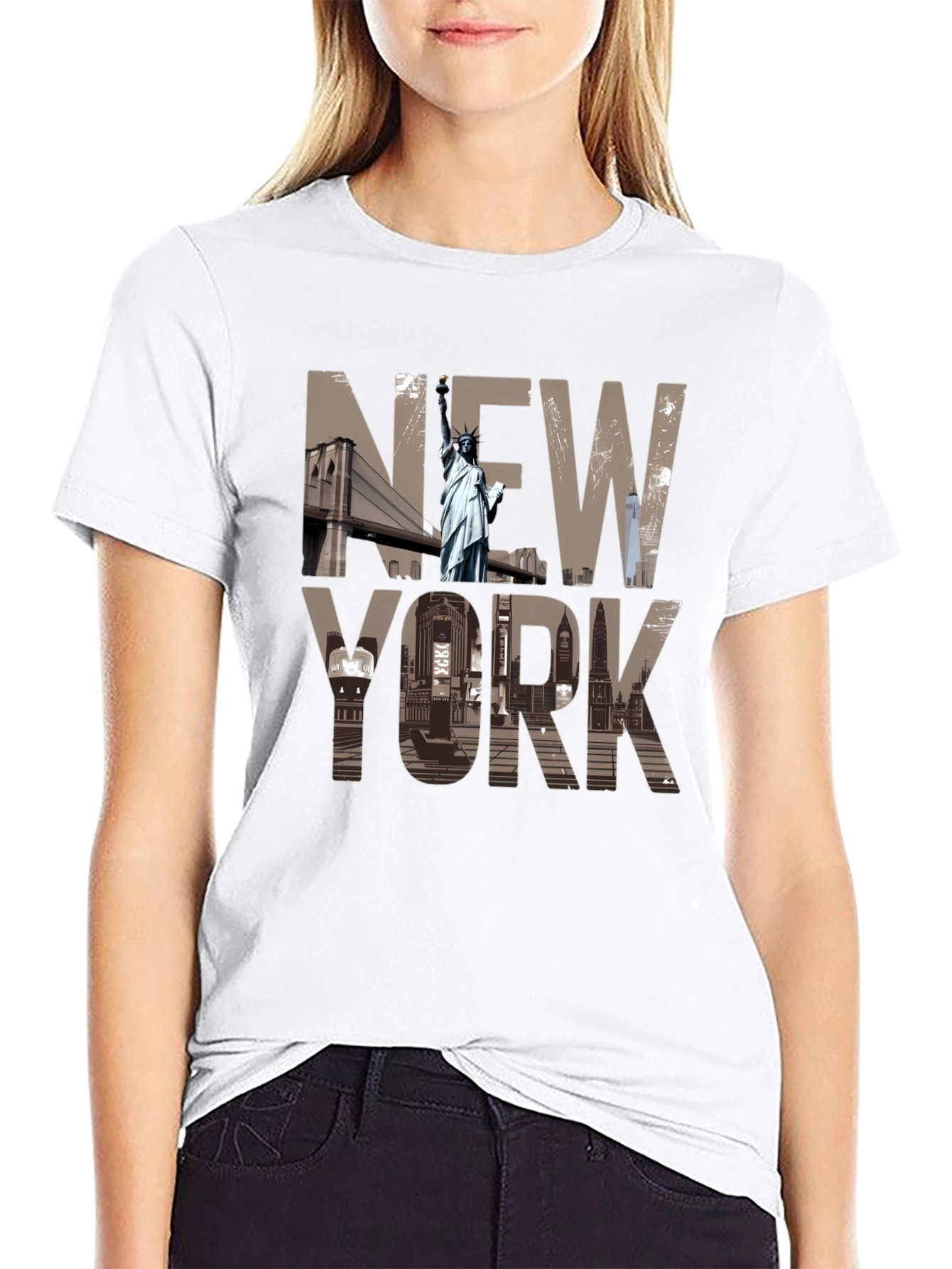 New York Cityscape Graphic T-Shirt - Black