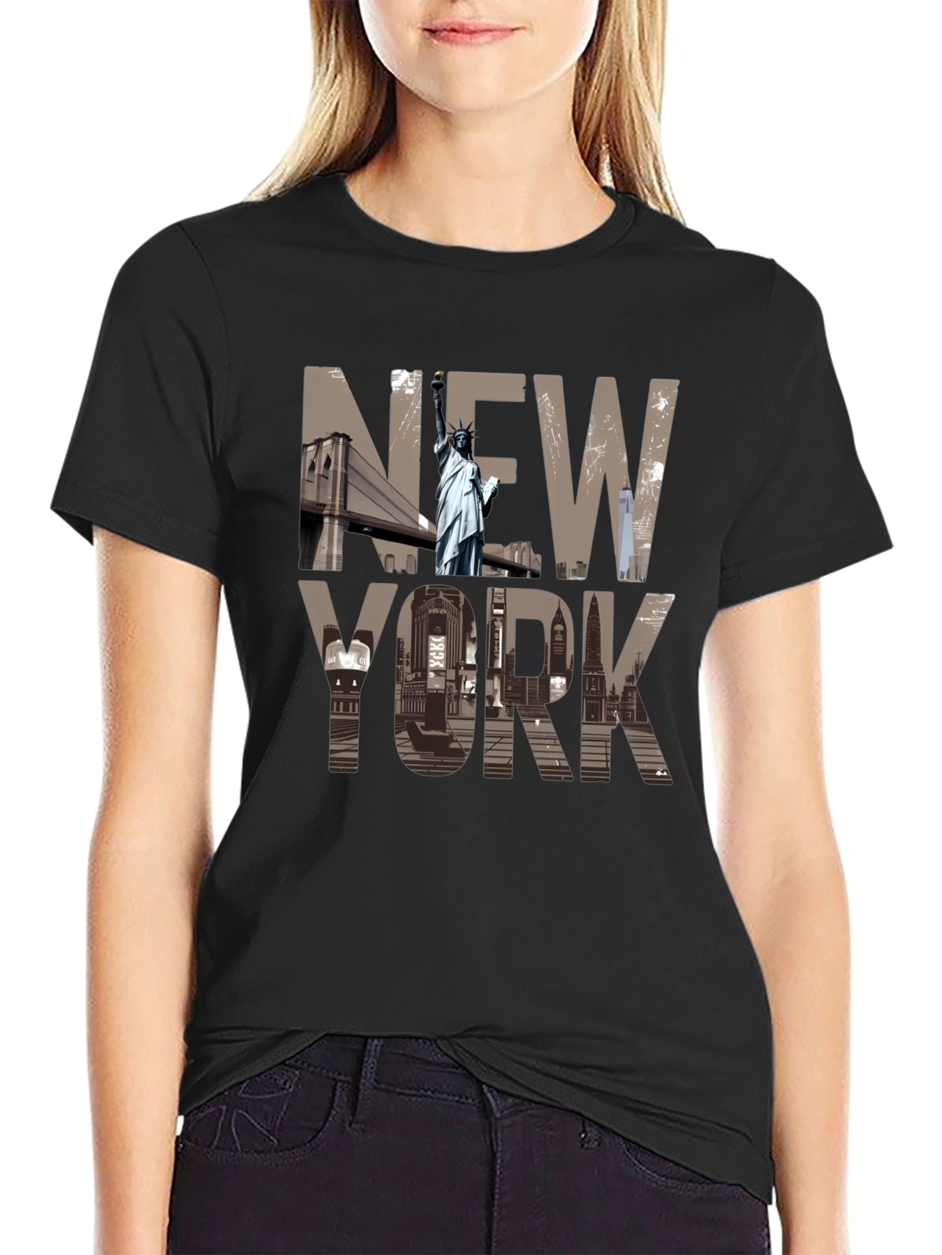 New York Cityscape Graphic T-Shirt - Black