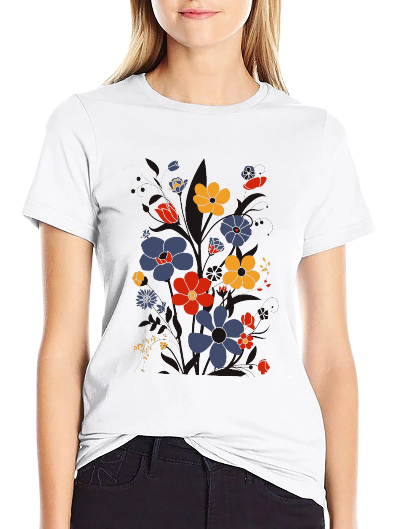 Floral Graphic Print T-Shirt - Retro Style