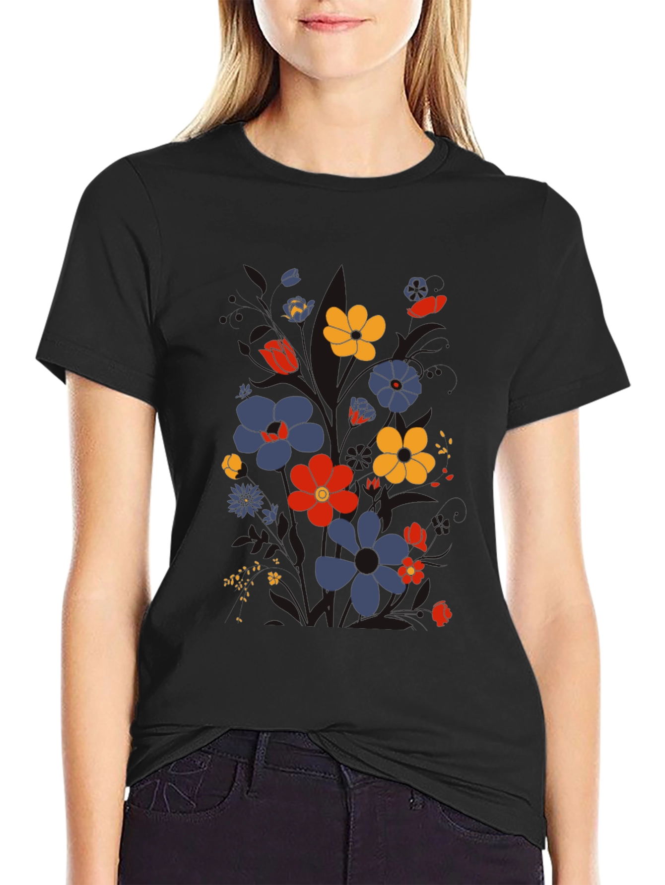 Floral Graphic Print T-Shirt - Retro Style