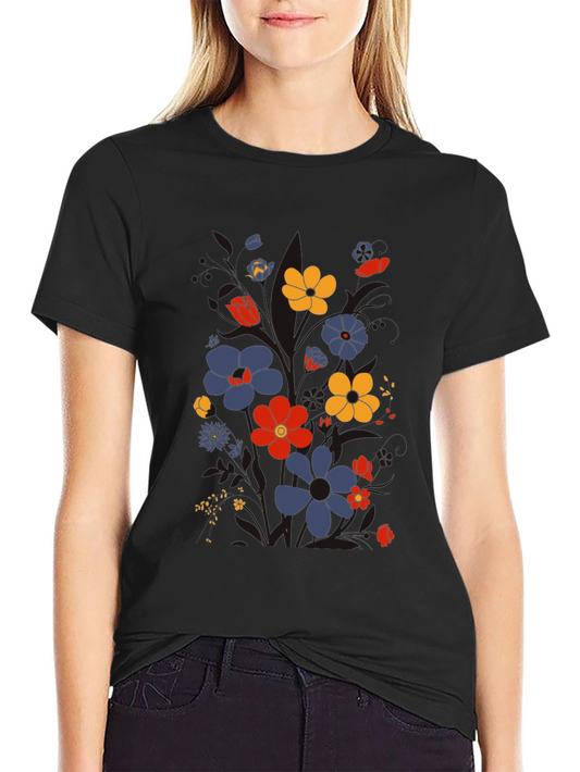 Floral Graphic Print T-Shirt - Retro Style