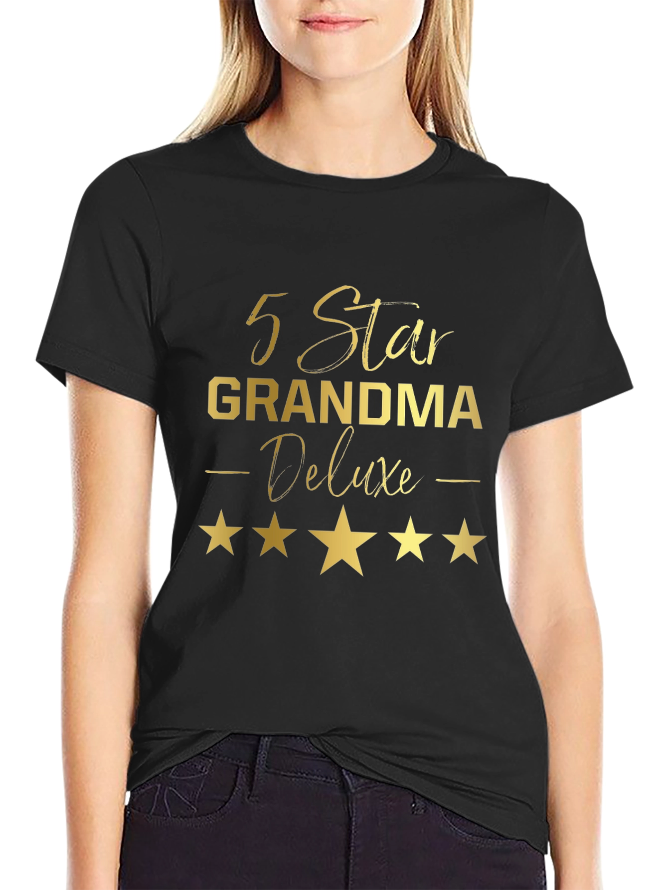 5 Star Grandma Deluxe Black T-Shirt
