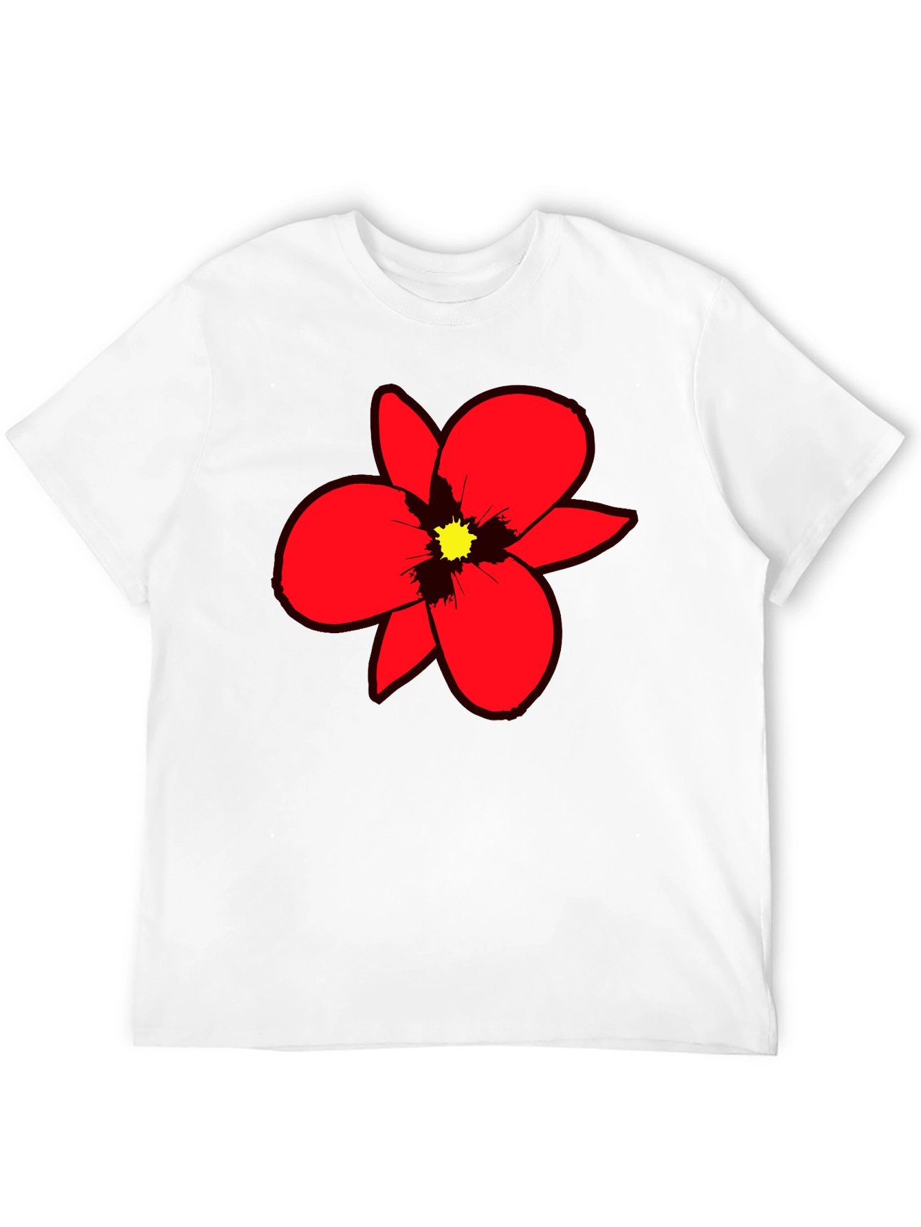Bold Red Flower Graphic Tee - Black Cotton Blend