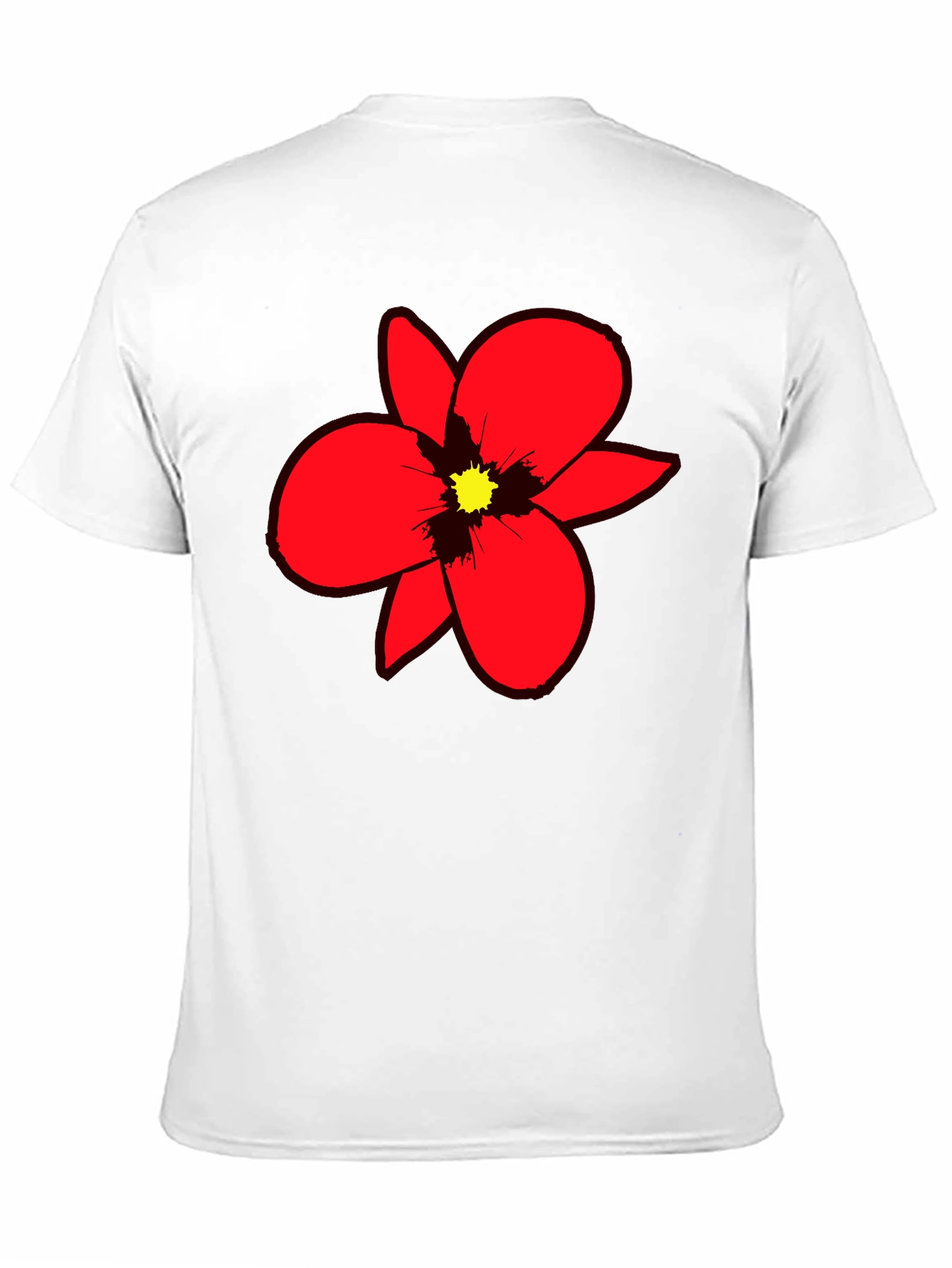 Bold Red Flower Graphic Tee - Black Cotton Blend