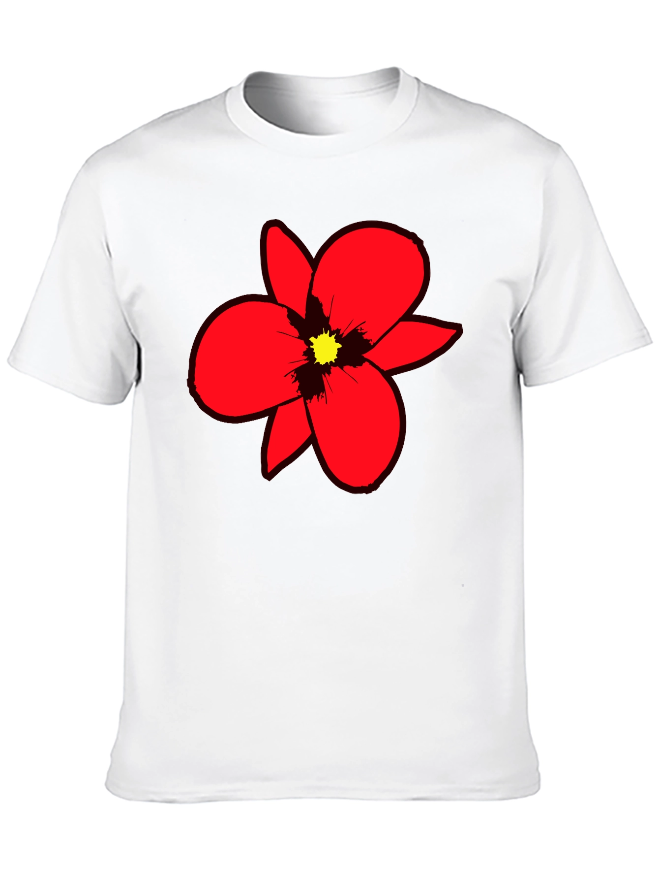 Bold Red Flower Graphic Tee - Black Cotton Blend