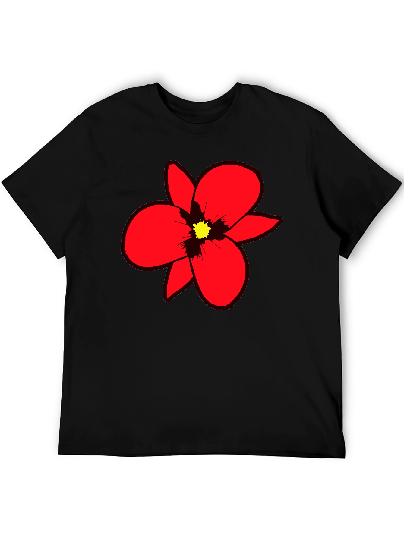 Bold Red Flower Graphic Tee - Black Cotton Blend