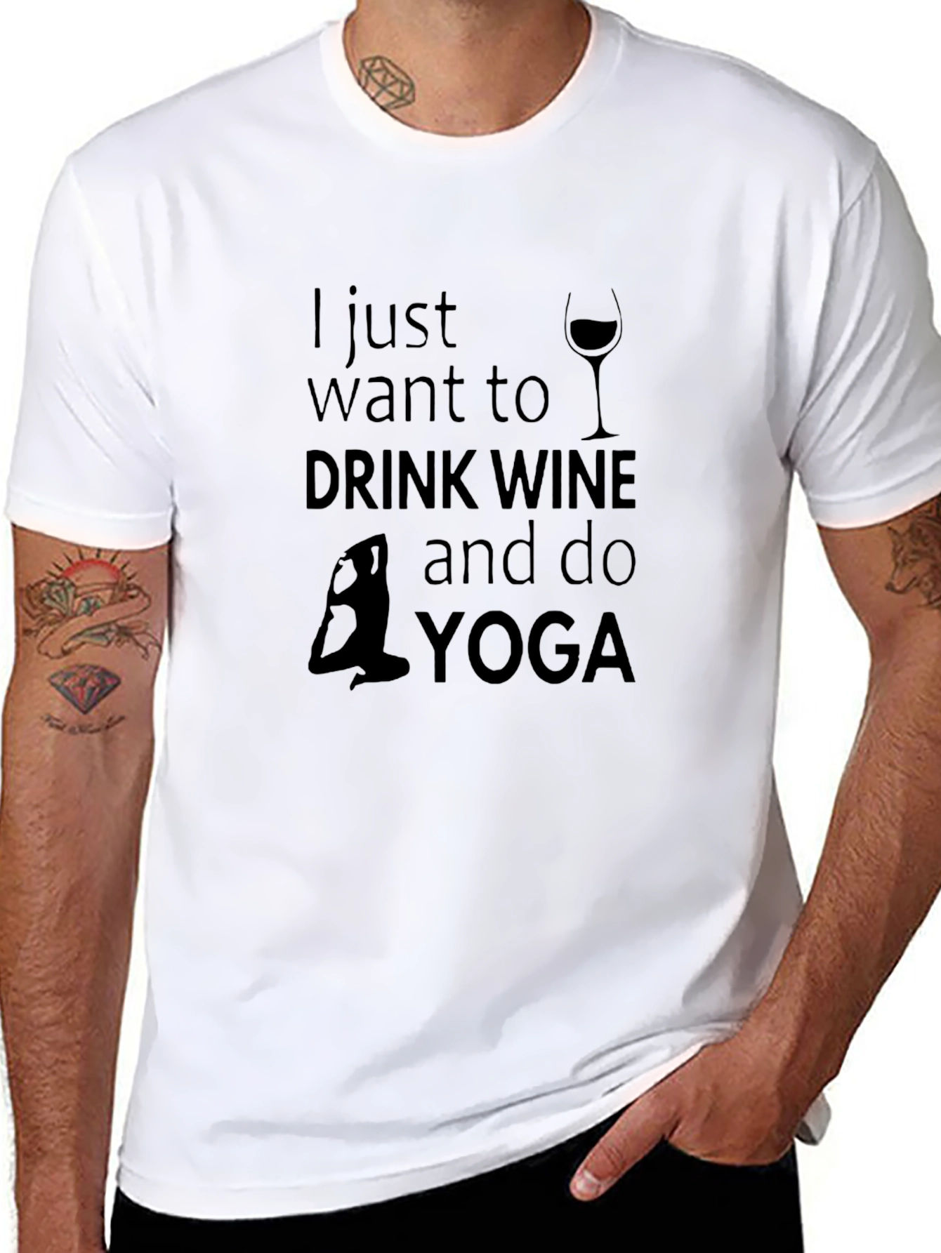 Drink Wine & Do Yoga Black Graphic T-Shirt