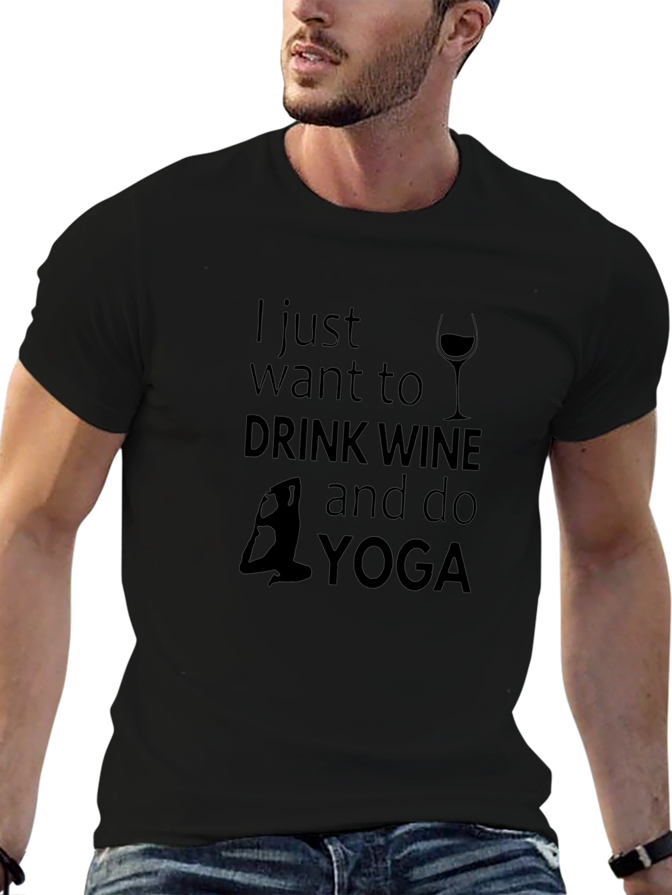 Drink Wine & Do Yoga Black Graphic T-Shirt