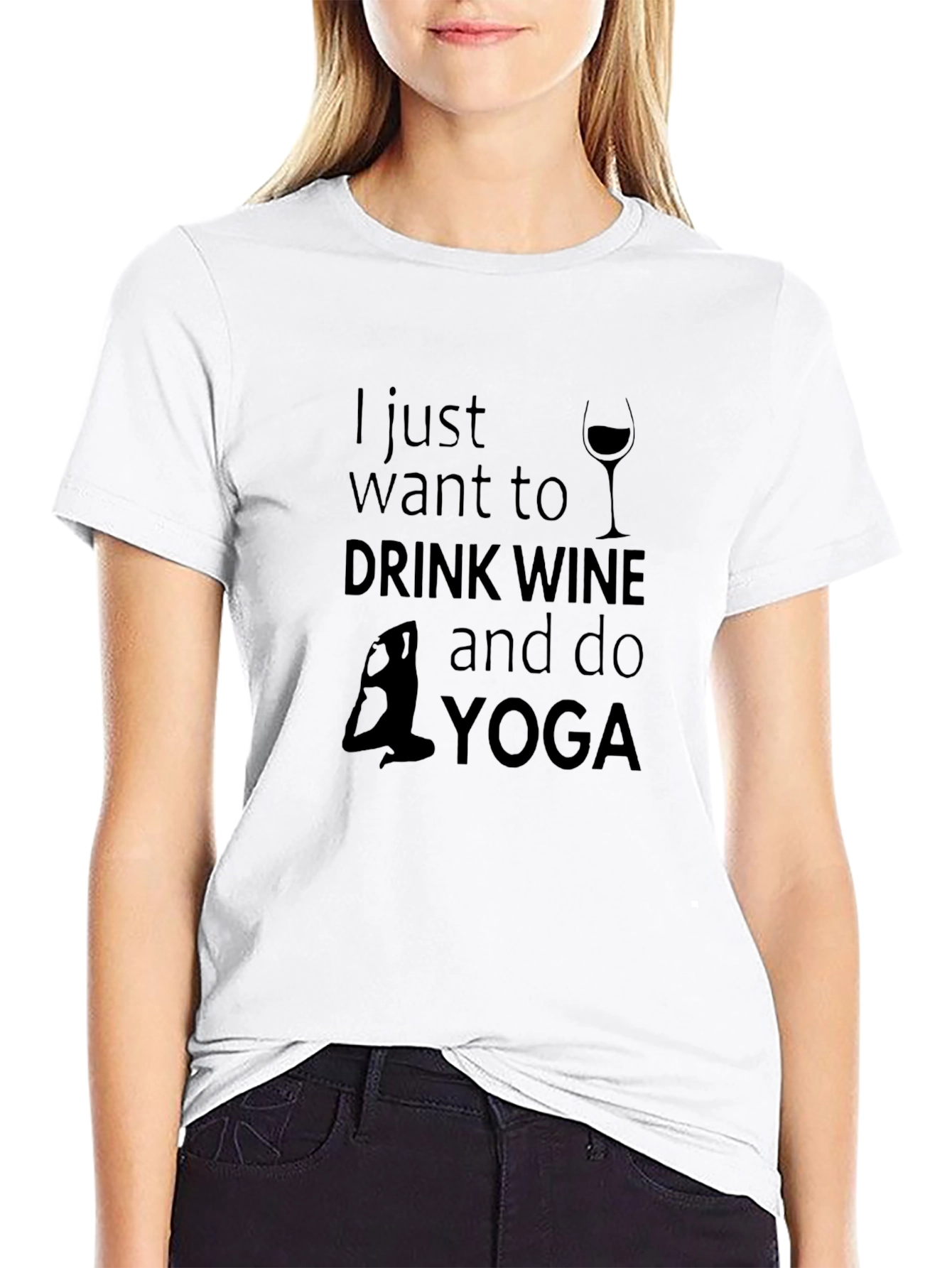 Drink Wine & Do Yoga Black Graphic T-Shirt