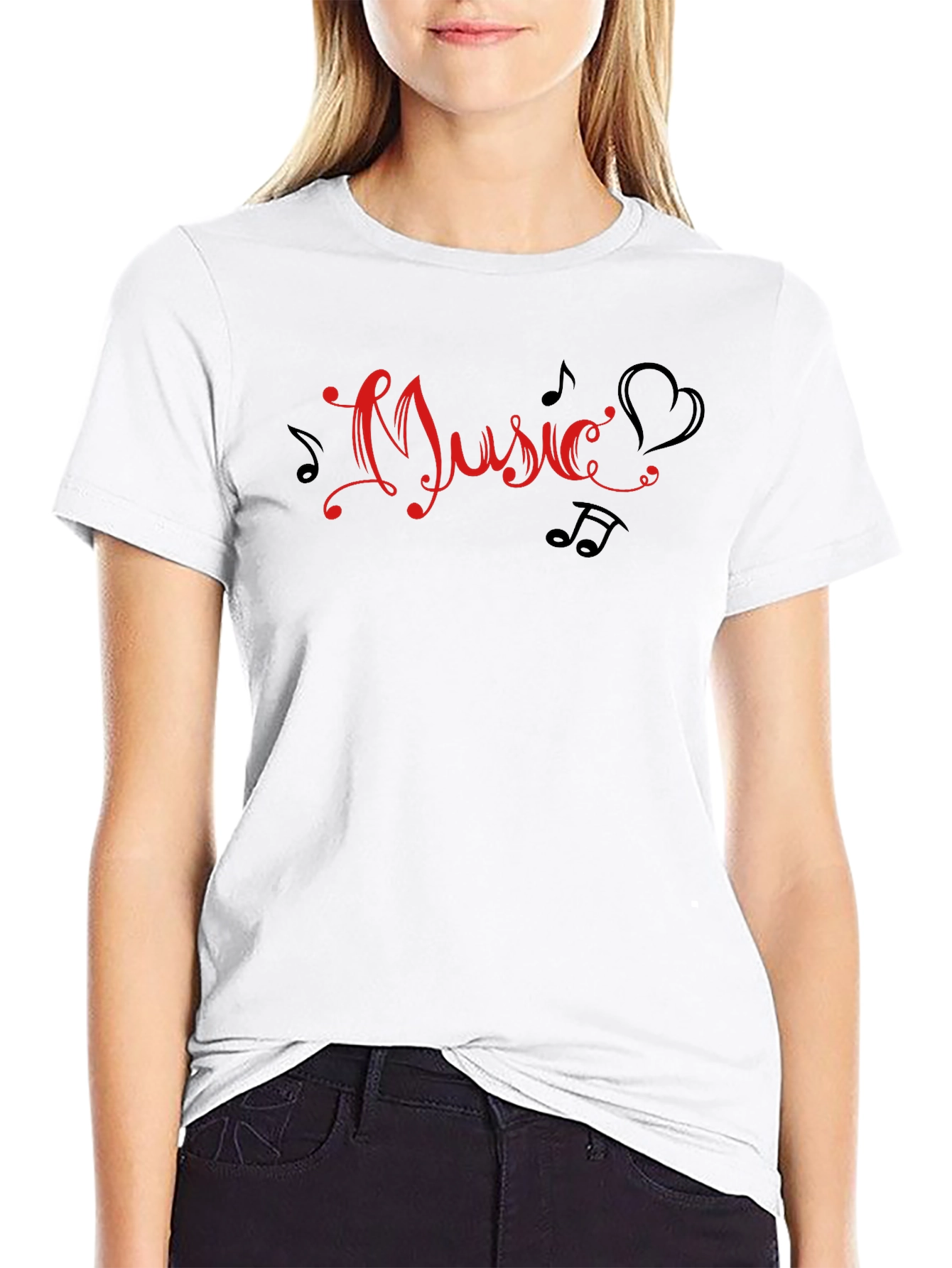 Music Heartbeat Crew Neck Short Sleeve T-Shirt