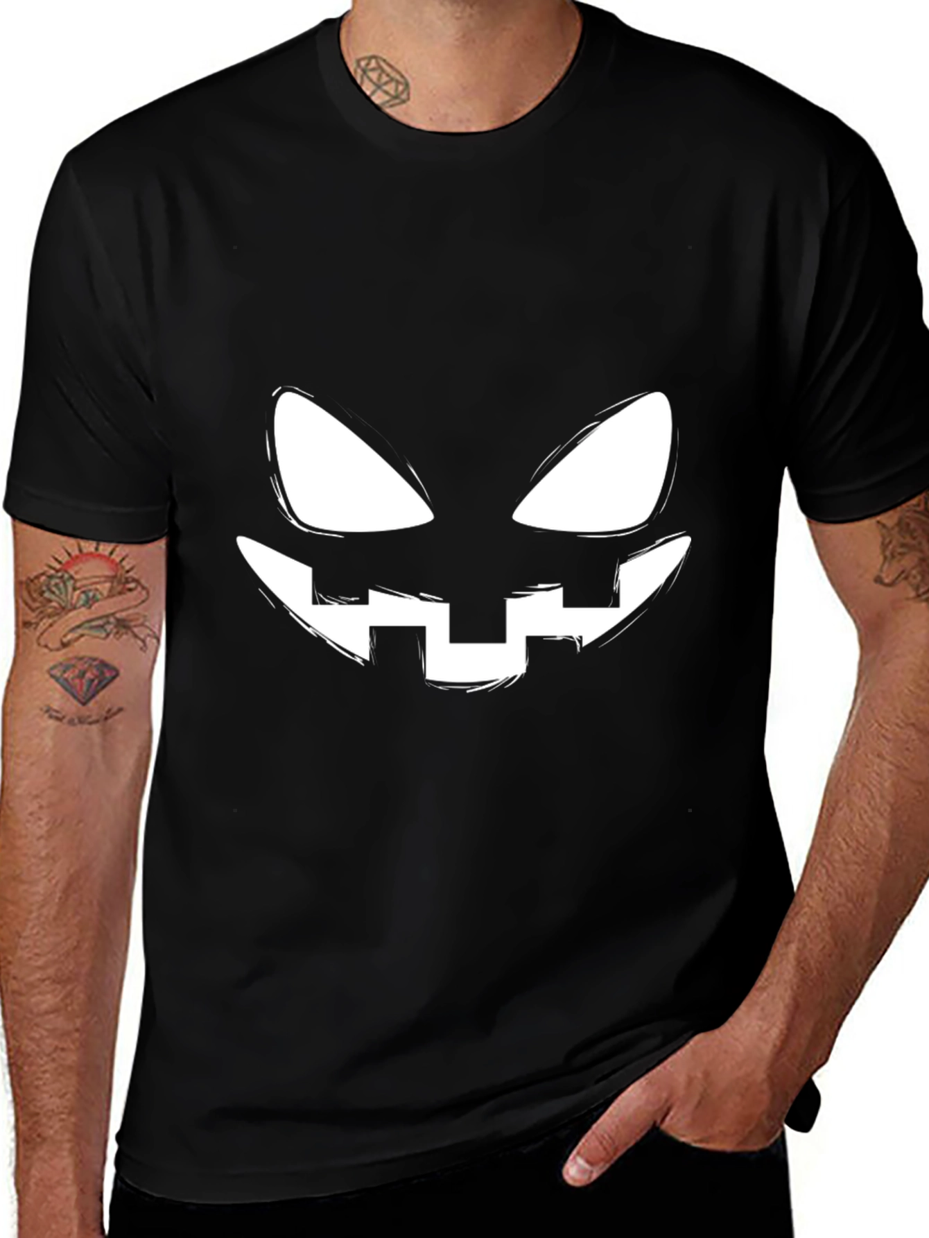 Spooky Halloween Face Graphic Tee - Black
