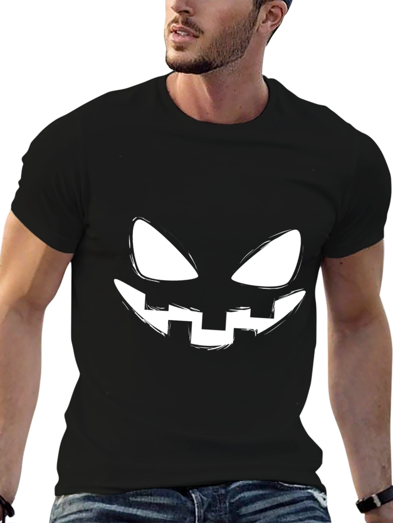 Spooky Halloween Face Graphic Tee - Black