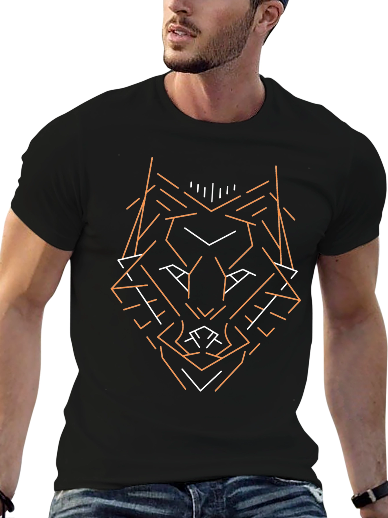 Geometric Wolf Graphic Tee - Modern Black T-Shirt