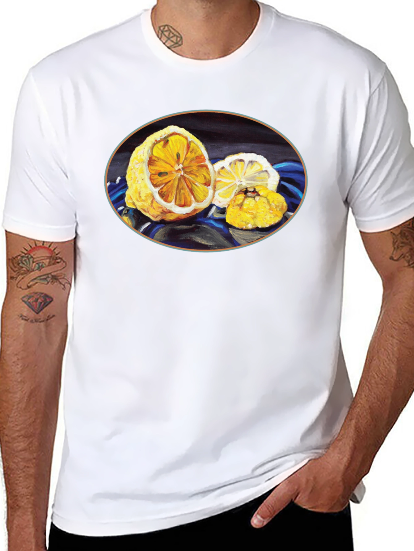 Lemon Art Graphic Tee - Stylish Black Cotton T-Shirt